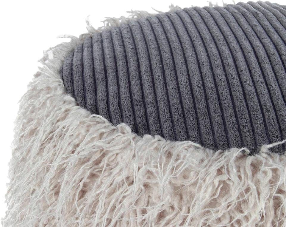 Kayoom Pouf »Fellpouf Bobtail 125, Fellhocker in zweifarbigem Design«, (1 St.), modern, dekorativ, kindersicherer Reißverschluss an der Unterseite