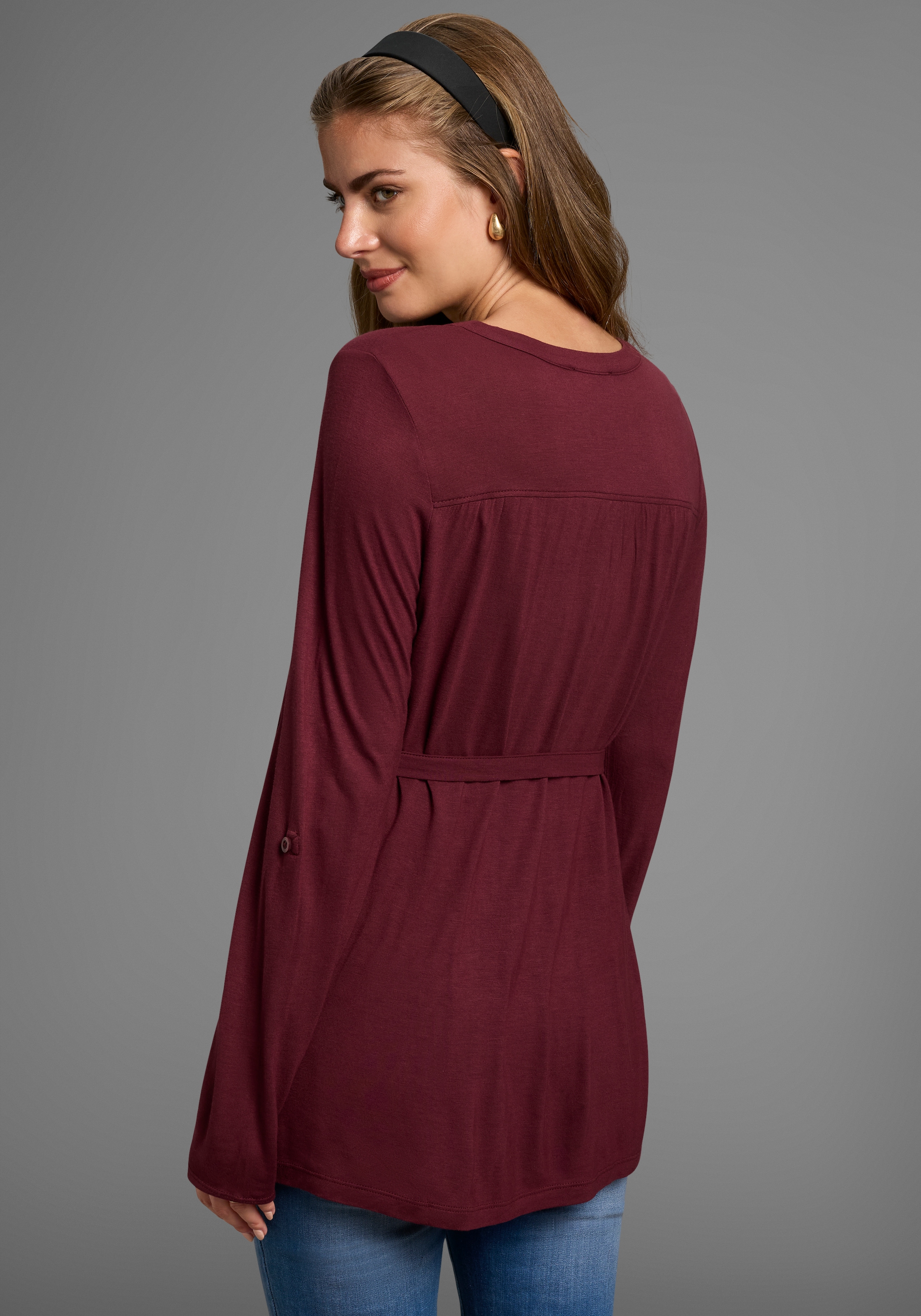 Neun Monate Umstandsshirt »Jersey-Bluse mit Bindegürtel«, Viskose Umstands-Bluse praktisch für Schwangerschaft und danach