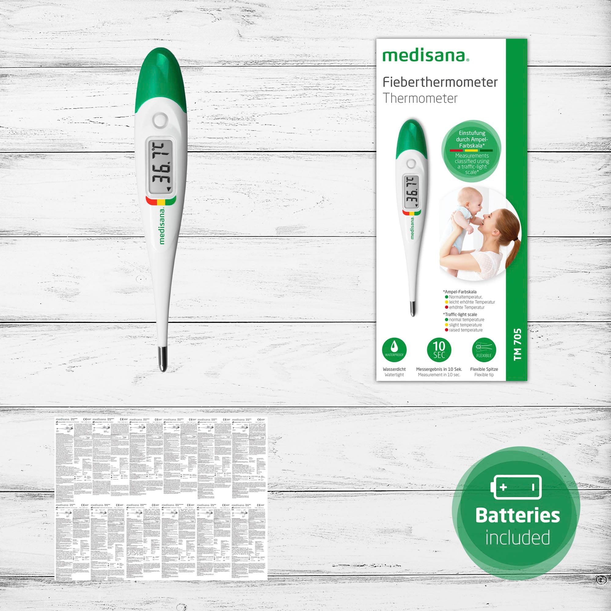 Medisana Fieberthermometer »TM 705«, orale, axillare, rektale Messung mit flexibler Spitze, Ampelfarbskala