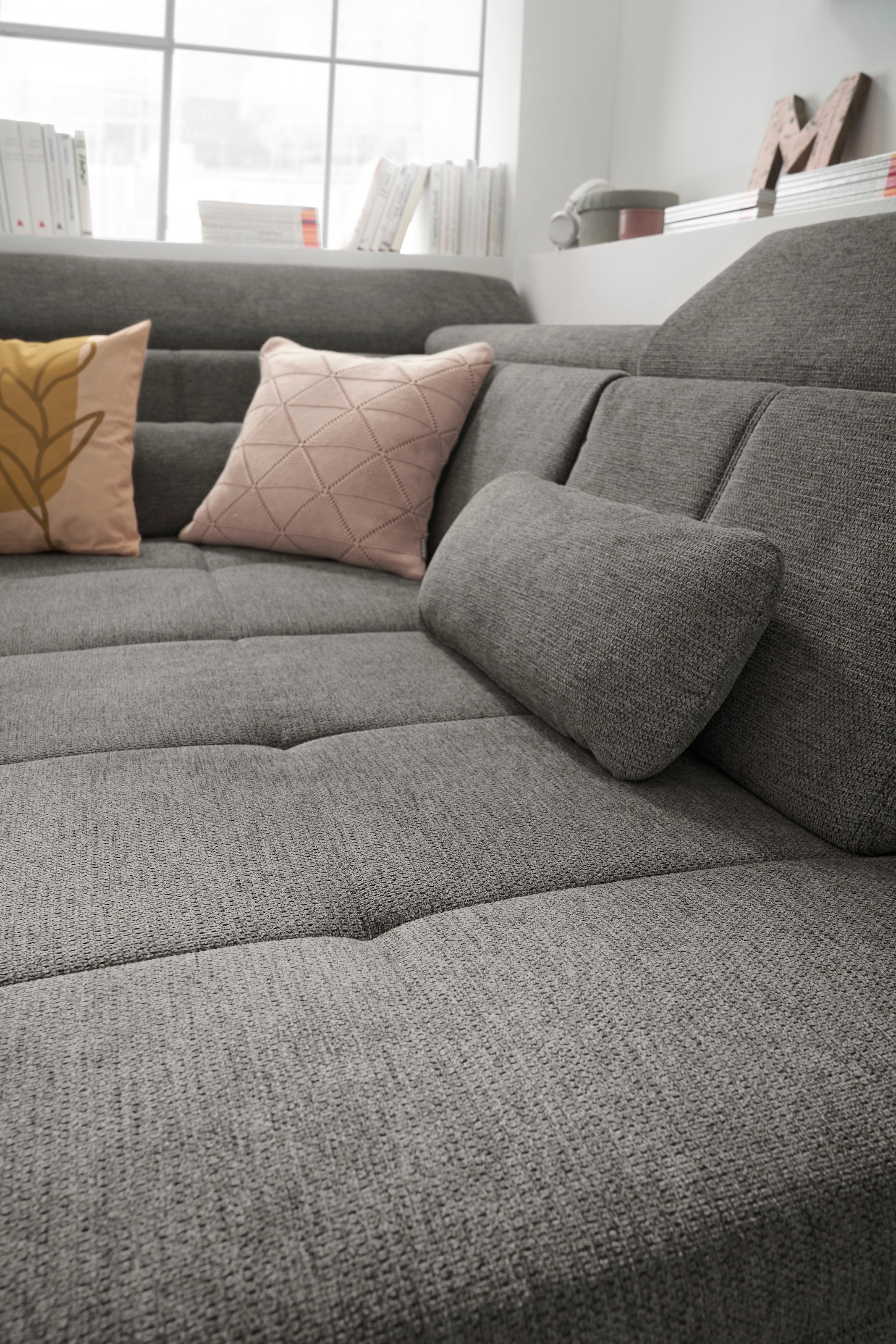 set one by Musterring Ecksofa »SO 3400 Sitzhöhe 47cm oder 49cm, Sitztiefe verstellbar, B/T 317/220 cm« Kaltschaumpolsterung, Flachgewebe, whlw. mit Funktionen, Sitzhöhe 47