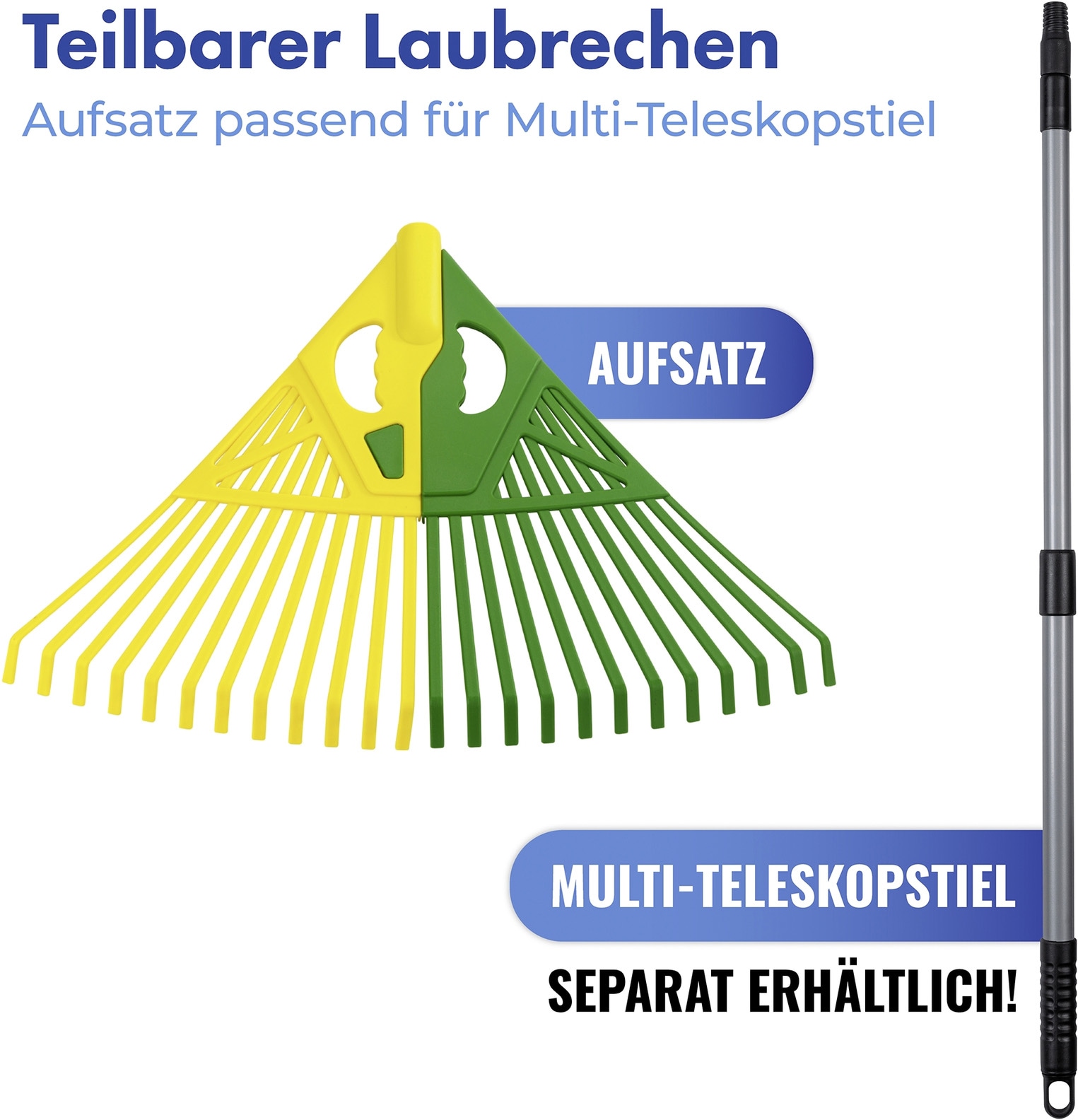 Maximex Rechen »Laubrechen 3in1« mit Teleskopstiel, rückenschonend, extra breite Aufnahmefläche
