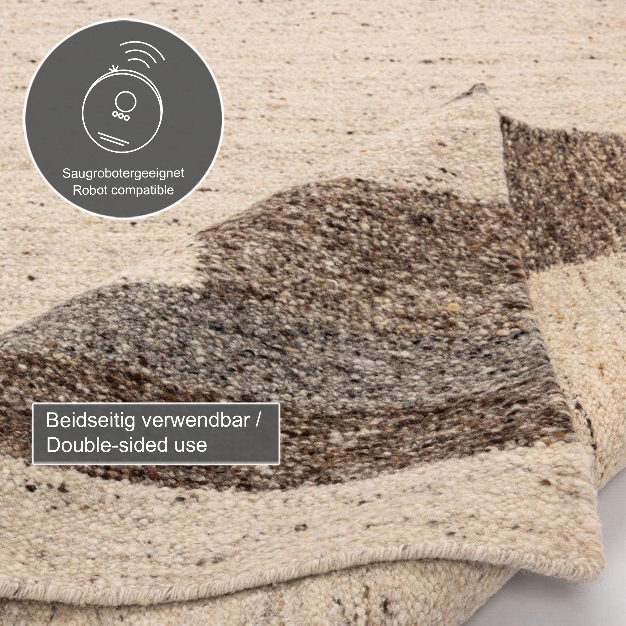 THEKO Wollteppich »Ehrwald TK-157« rechteckig 12 mm Höhe Wendeteppich, besonders flach, handgewebt, reine Wolle, mit Bordüre