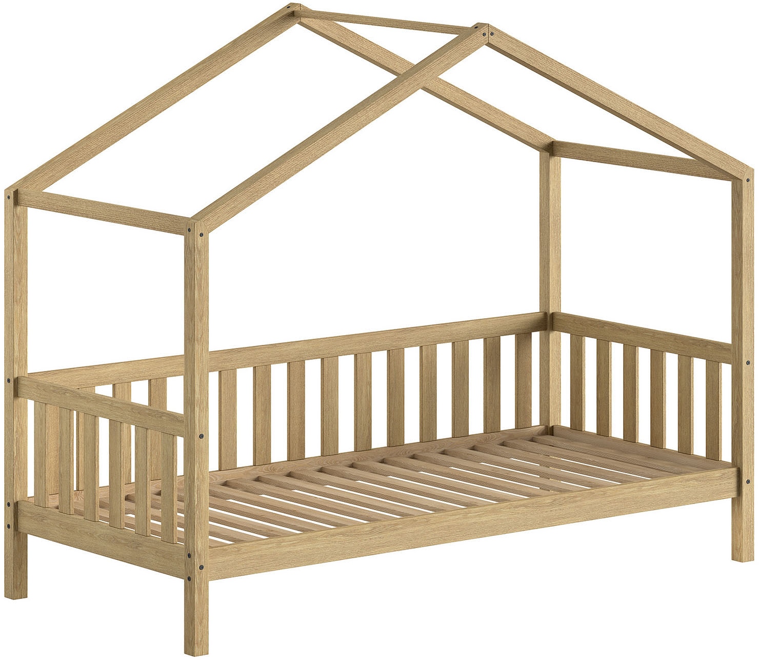 Vipack Hausbett »Dallas aus massiver Eiche, natur geölt in zeitlosem Design« (B/H/T ca. 210x170x97 cm) inkl. Massivholz Rolllattenrost,  hochwertig verarbeitet, mit oder ohne Bettschublade auf Rollen