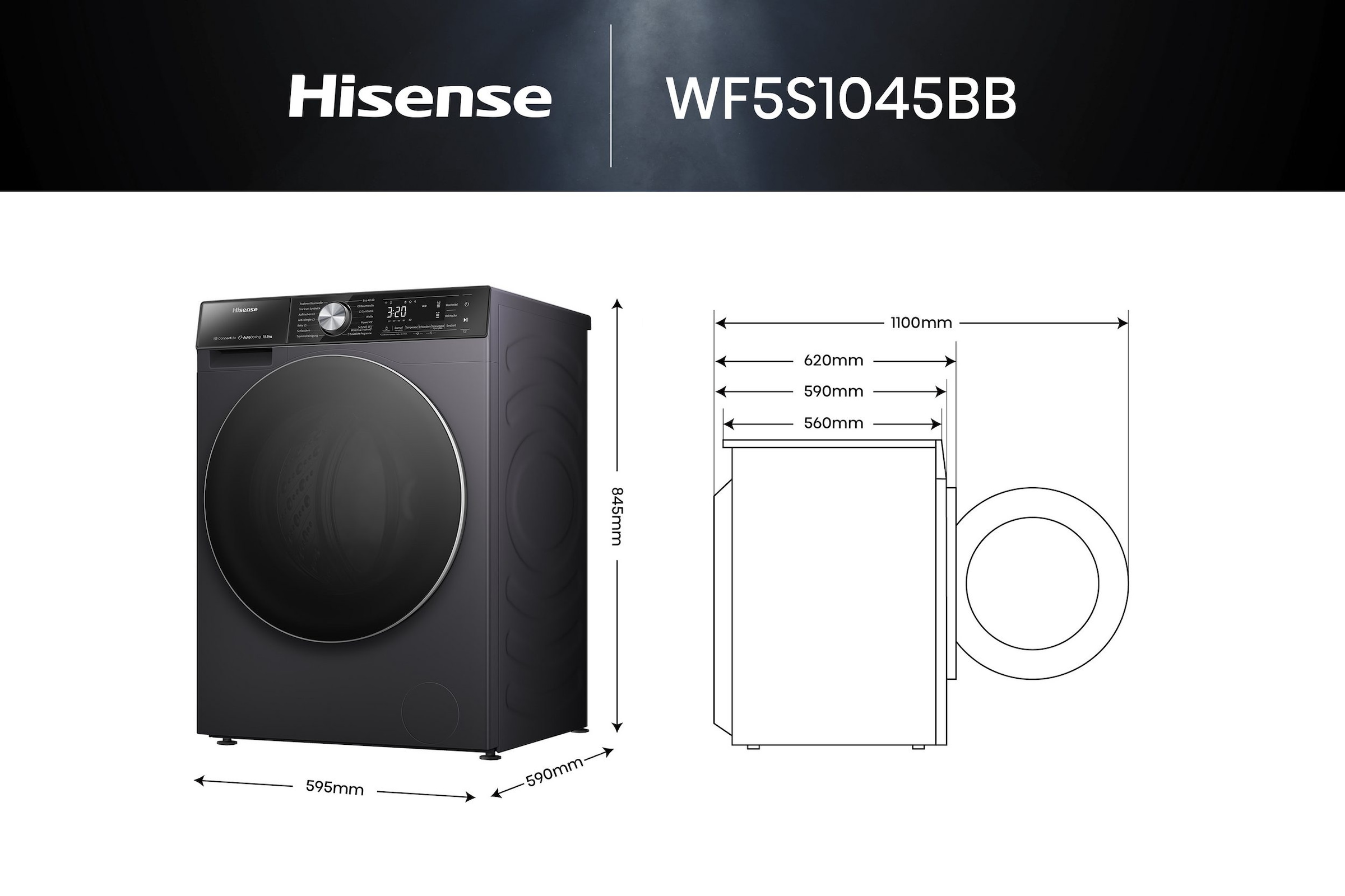 Hisense Waschmaschine 5S Serie »WF5S1045BB« 10,5 kg 1400 U/min AutoDosing