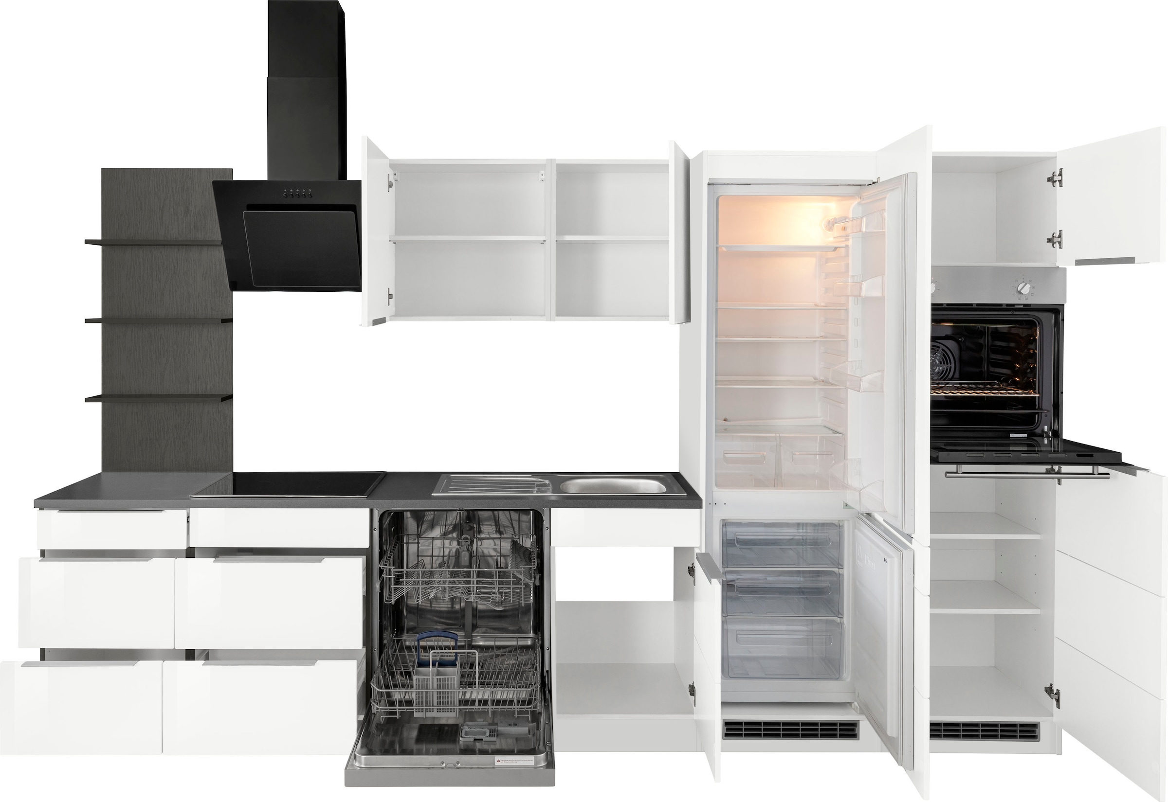 KOCHSTATION Küchenzeile »KS-Brindisi Breite 340 cm«, wahlweise mit E-Geräten und Induktion, mit MDF-Fronten und Regal