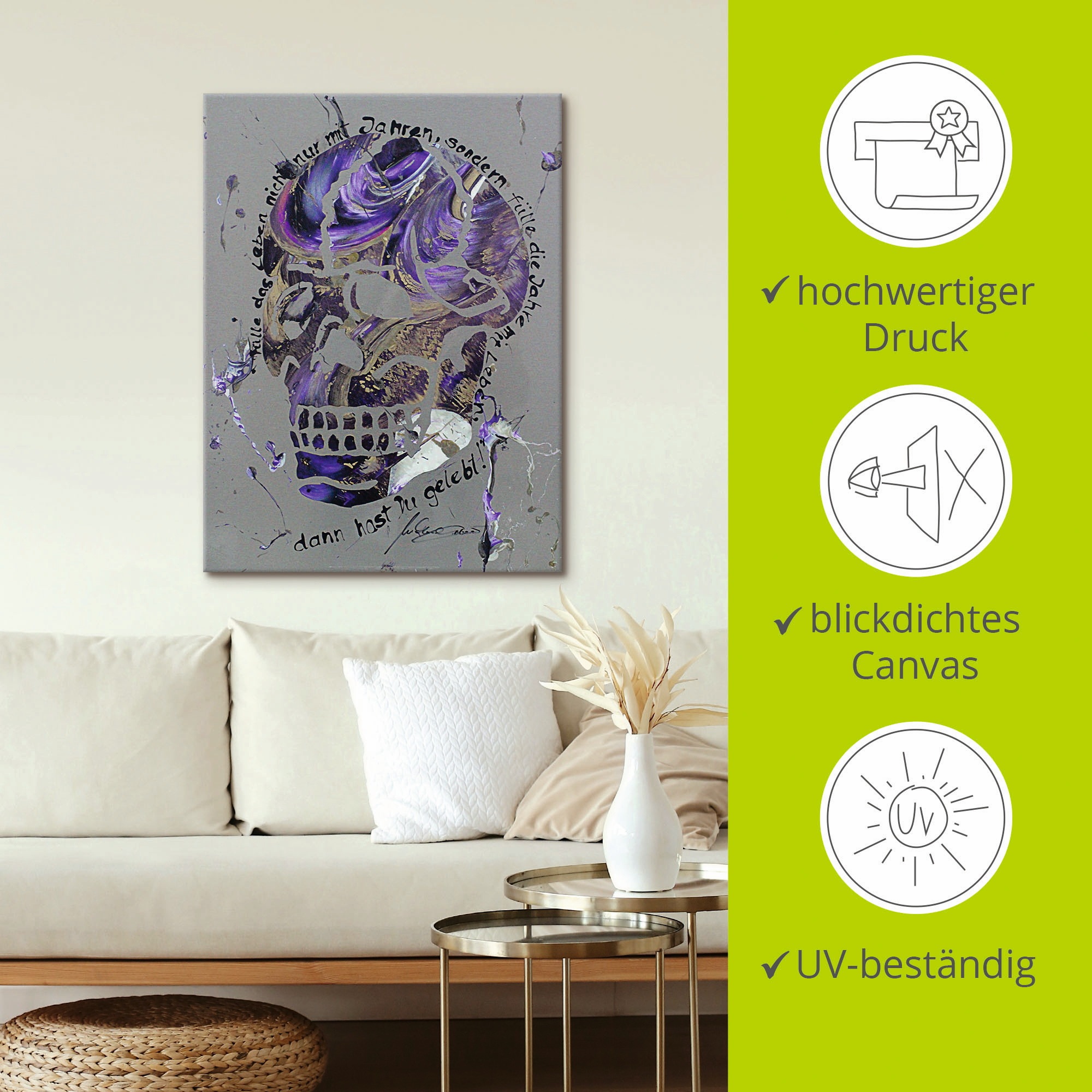 Artland Wandbild »Totenkopf 3« Körper 1 Stk. tlg. als Leinwandbild, Wandaufkleber in verschied. Größen