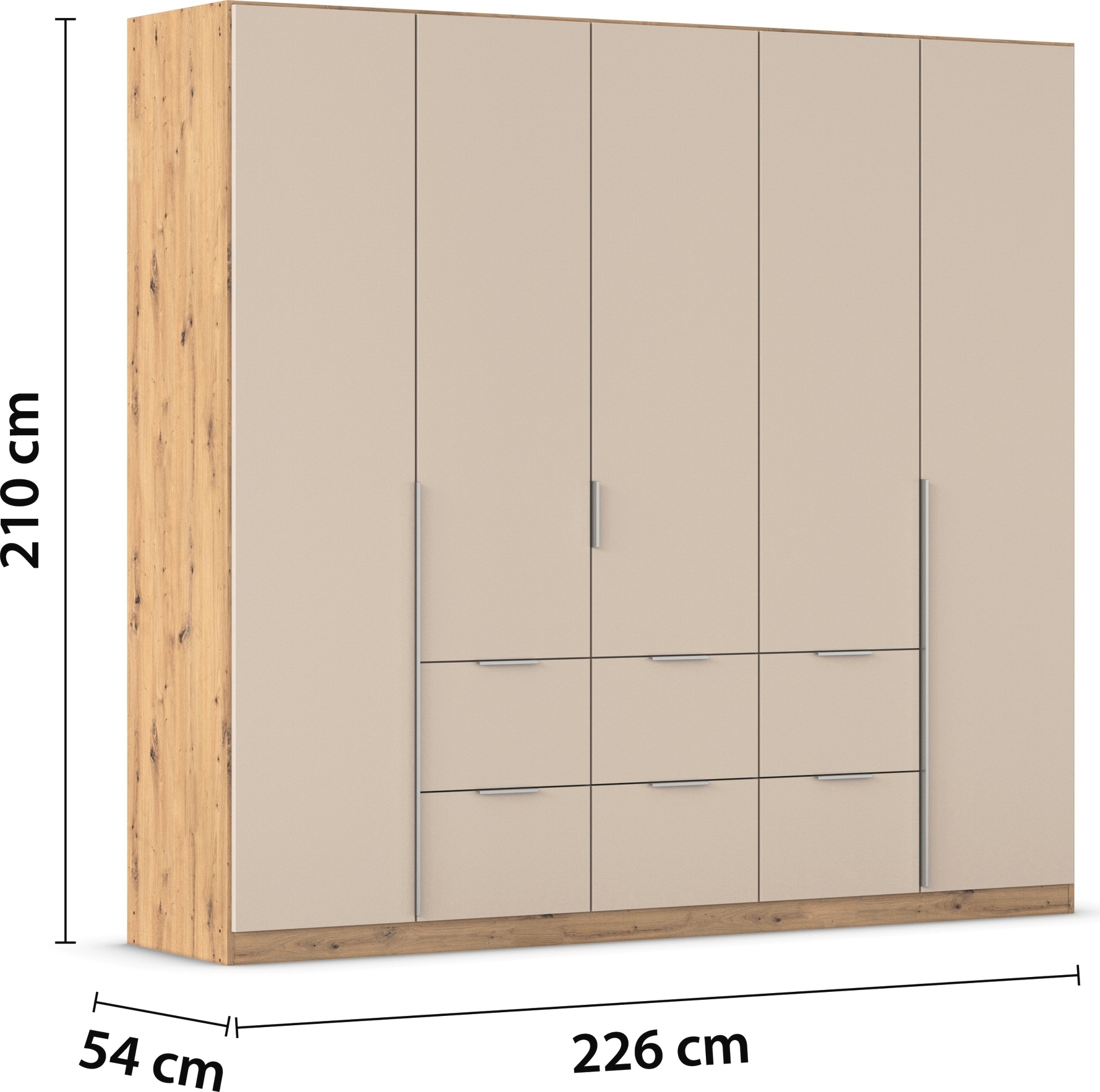 OTTO home Drehtürenschrank »Kleiderschrank Schrank Garderobe AGORDO mit Dekor- oder Hochglanzfront« in zwei Griff-Farben, Breite 226 cm,  mit Außenschubkästen, Serie in 7 Breiten und 2 Höhen MADE IN GERMANY