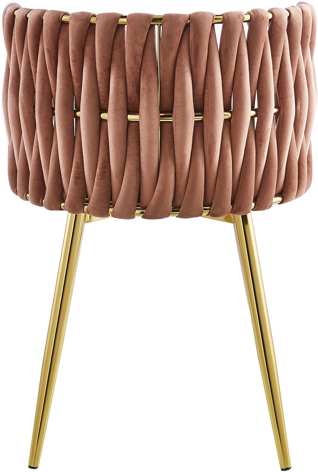 Kayoom Polsterstuhl »Stuhl Melly 125 2er-Set,tolles Design der Rückenlehne, runde Sitzfläch«, (Set), 2 St., ausgefallen geflochtene Rückenlehne, Samtbezug, goldene Beine