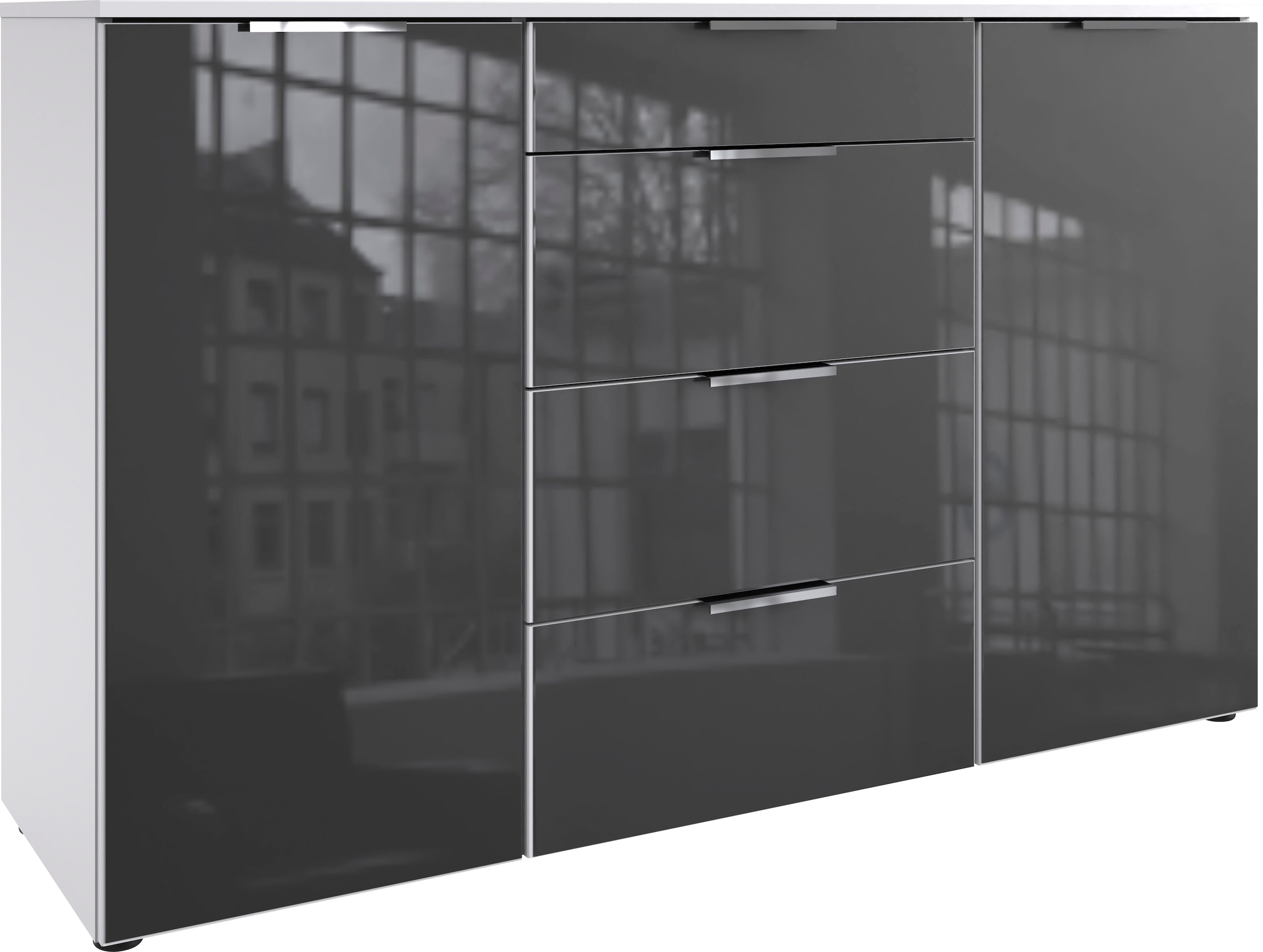 Wimex, Kombikommode »Level36 C by fresh to go« mit Glaselementen auf der Front, soft-close Funktion, 135cm breit, Weiß/ Glas grey, Holzwerkstoff,