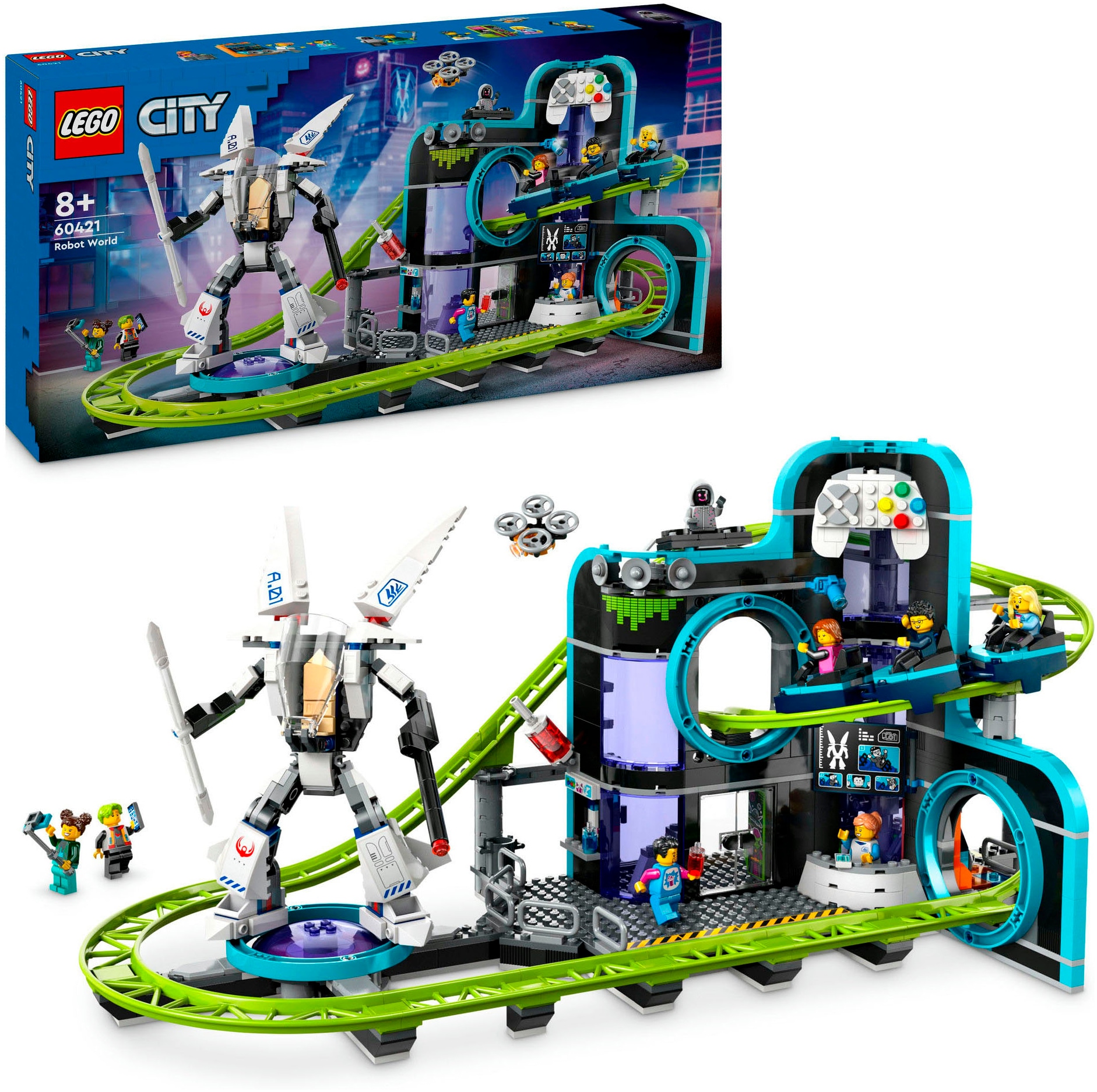 LEGO® Konstruktionsspielsteine »Achterbahn mit Roboter-Mech (60421), LEGO City«, (986 St.), Made in Europe