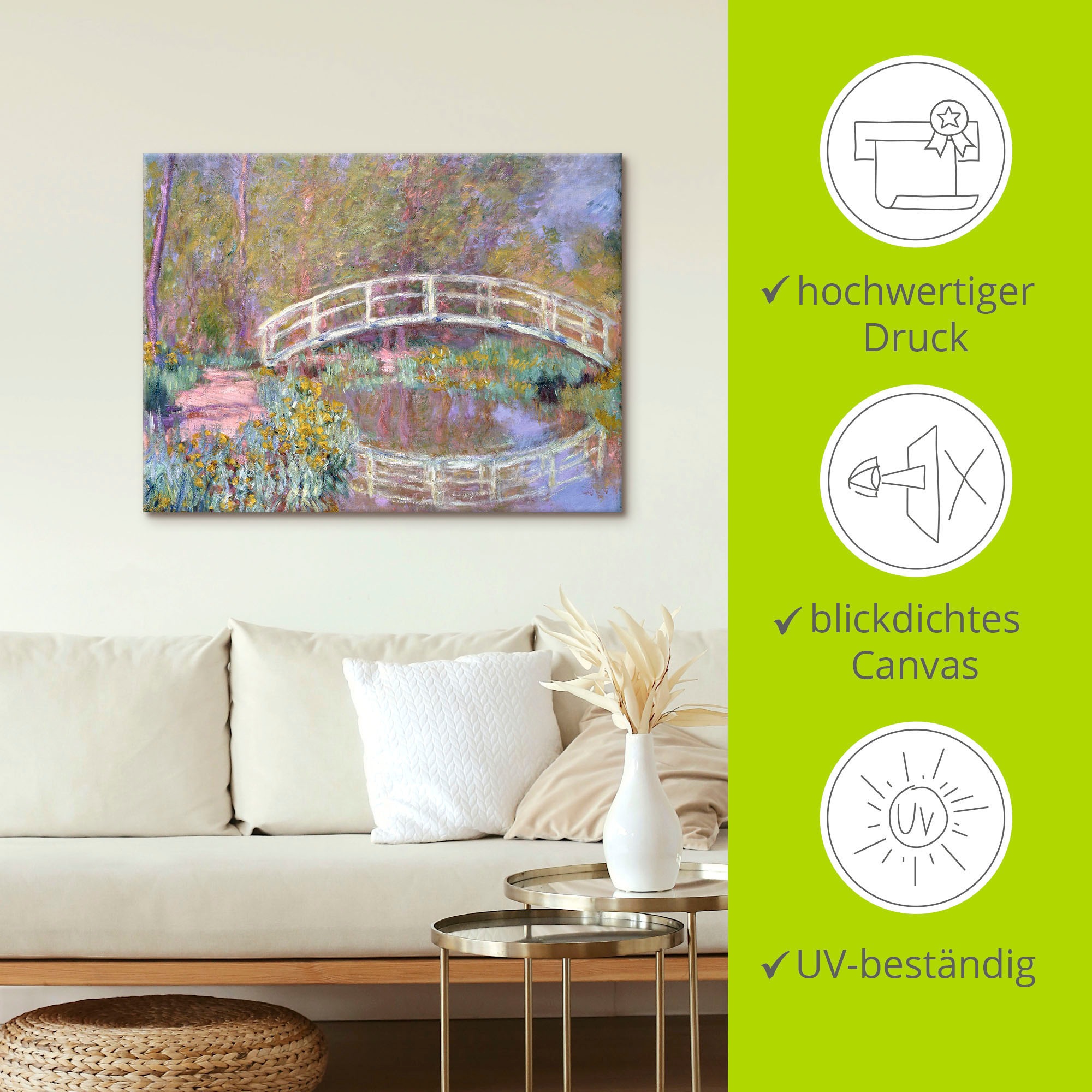 Artland Leinwandbild »Brücke in Monets Garten«, Gewässer, (1 St.), auf Keilrahmen gespannt
