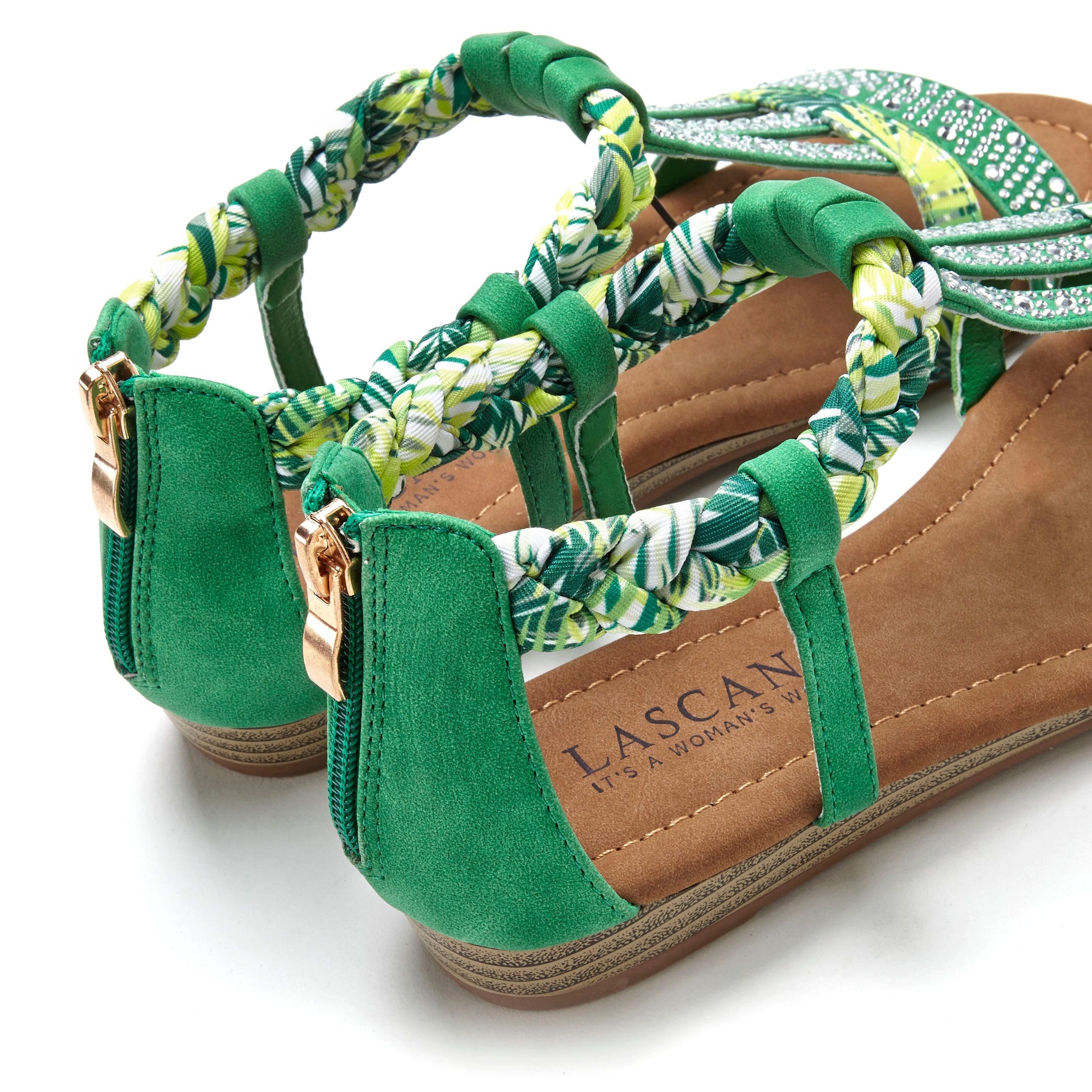 LASCANA Sandale »Sommerschuh, Sandalette,«, mit Verzierung und kleinem Keilabsatz im Festival-Look VEGAN
