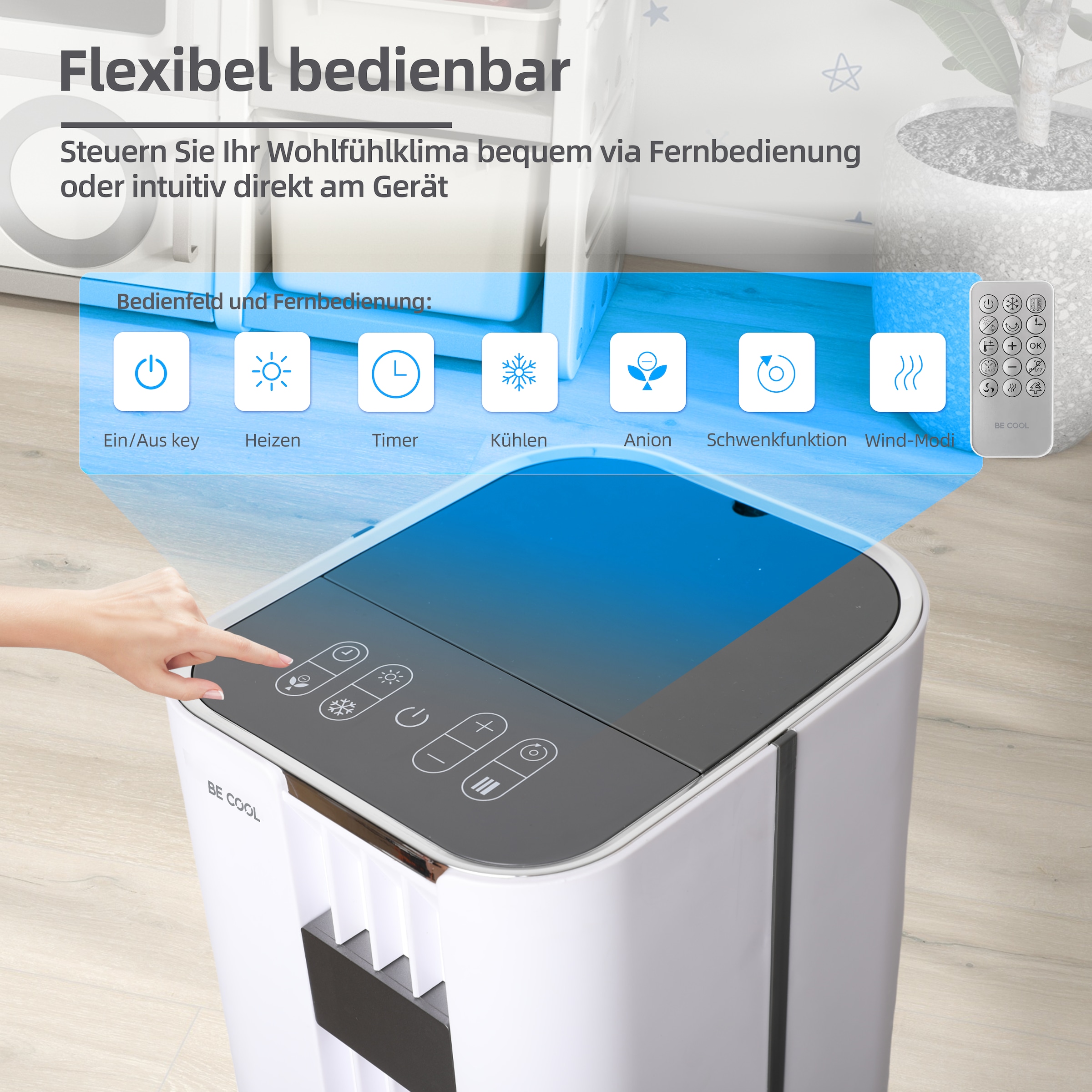 be cool Ventilatorkombigerät »Turmluftkühler mit Heizfunktion und 4,5l Wassertank BCTACHC4 weiß«, automatische Oszillation, Touch-Bedienfeld, Heizfunktion