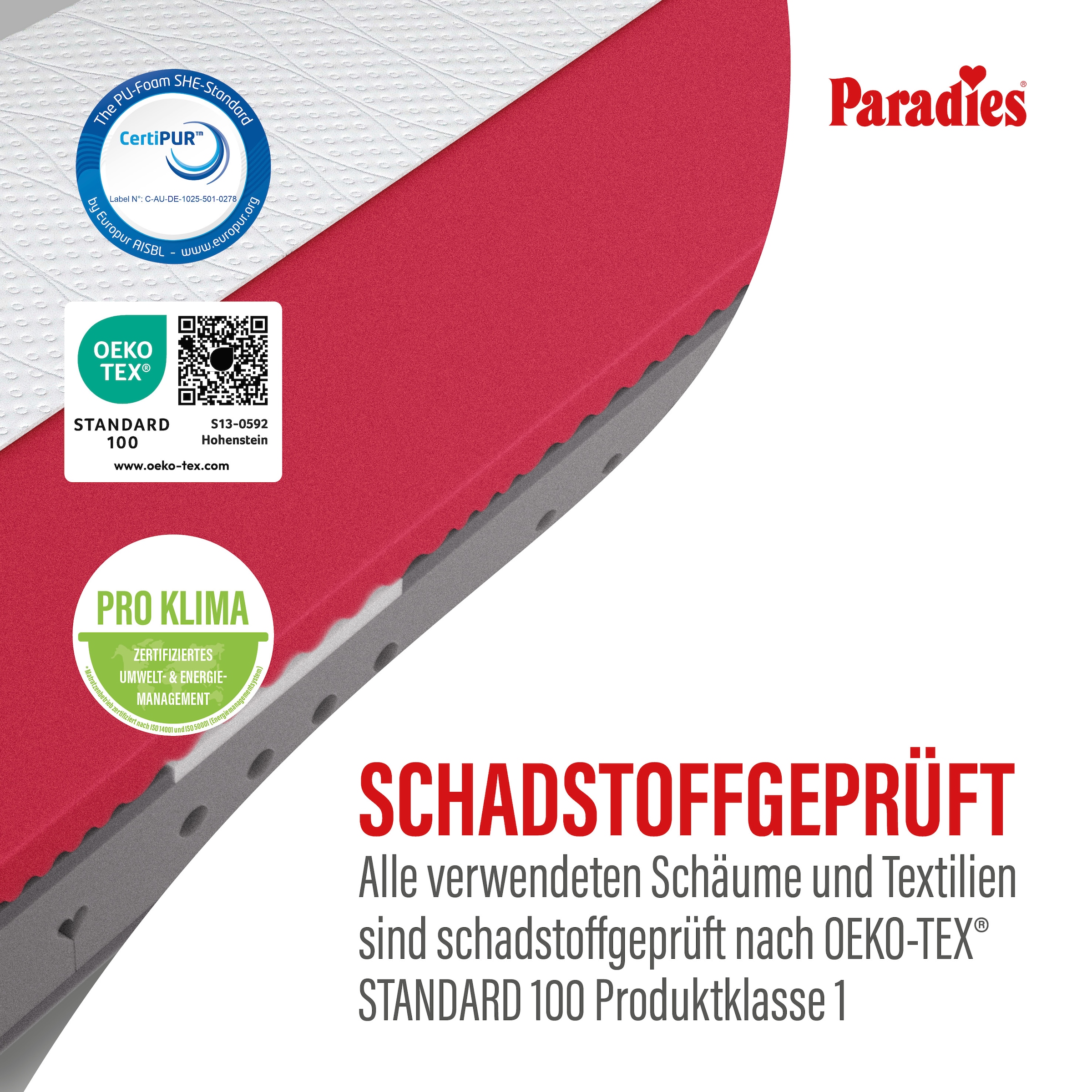 Paradies »Neuheit: Paradies Perfekta TFK, 90x200, 140x200 cm & weitere Größen« 22 cm hoch Raumgewicht: 35 kg/m³ 1.000 Federn 1 Stk. tlg. Matratze mit 1.000 Federn für maximale Punktelastizität und Komfort