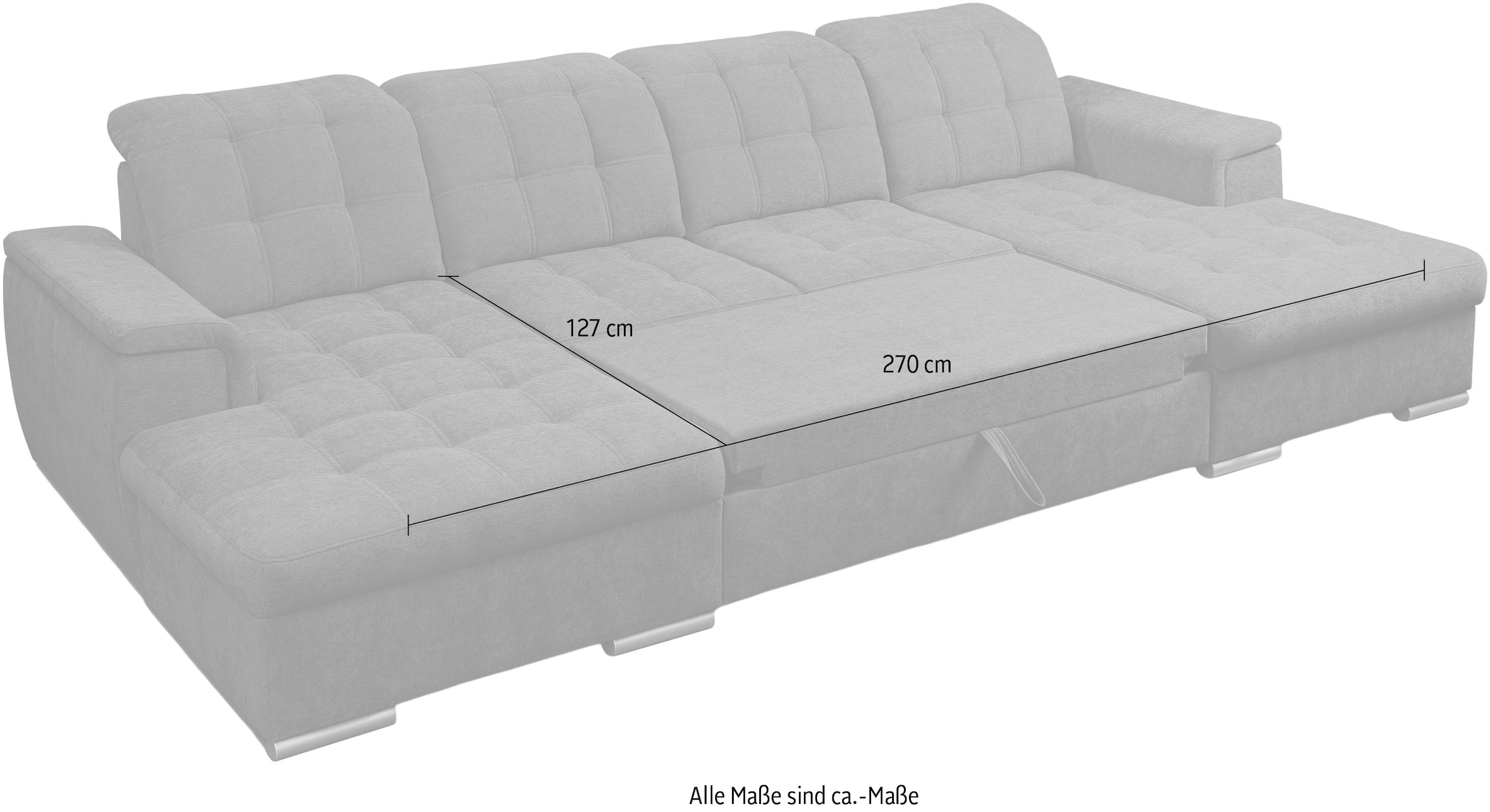 WERK2 Wohnlandschaft »Napoli« verstellbare Kopfteile, mit Schlaffunktion und Bettkasten