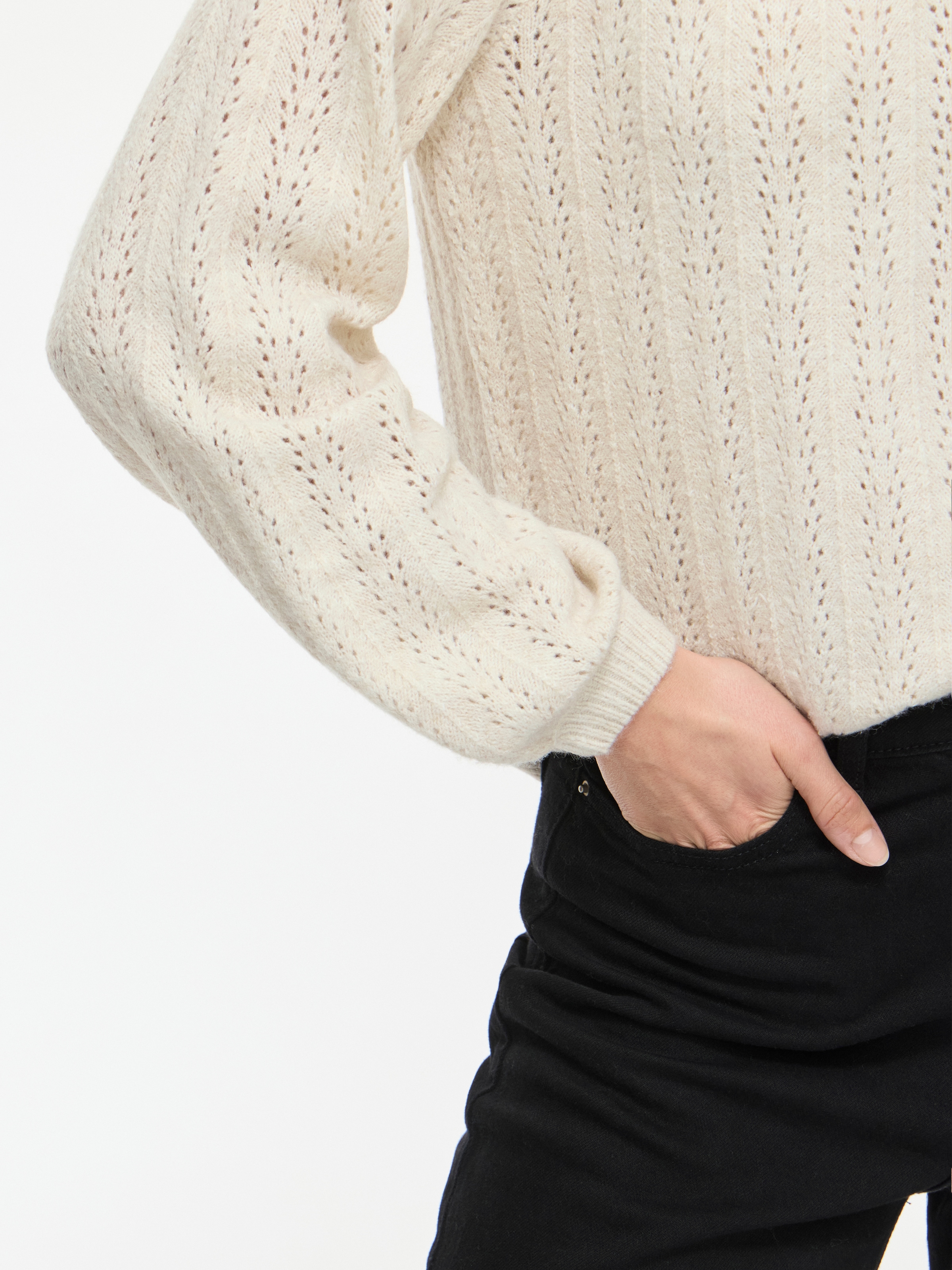 Vila Strickpullover »VILIGA POINTELLE L/S O-NECK TOP -NOOS« Materialmix