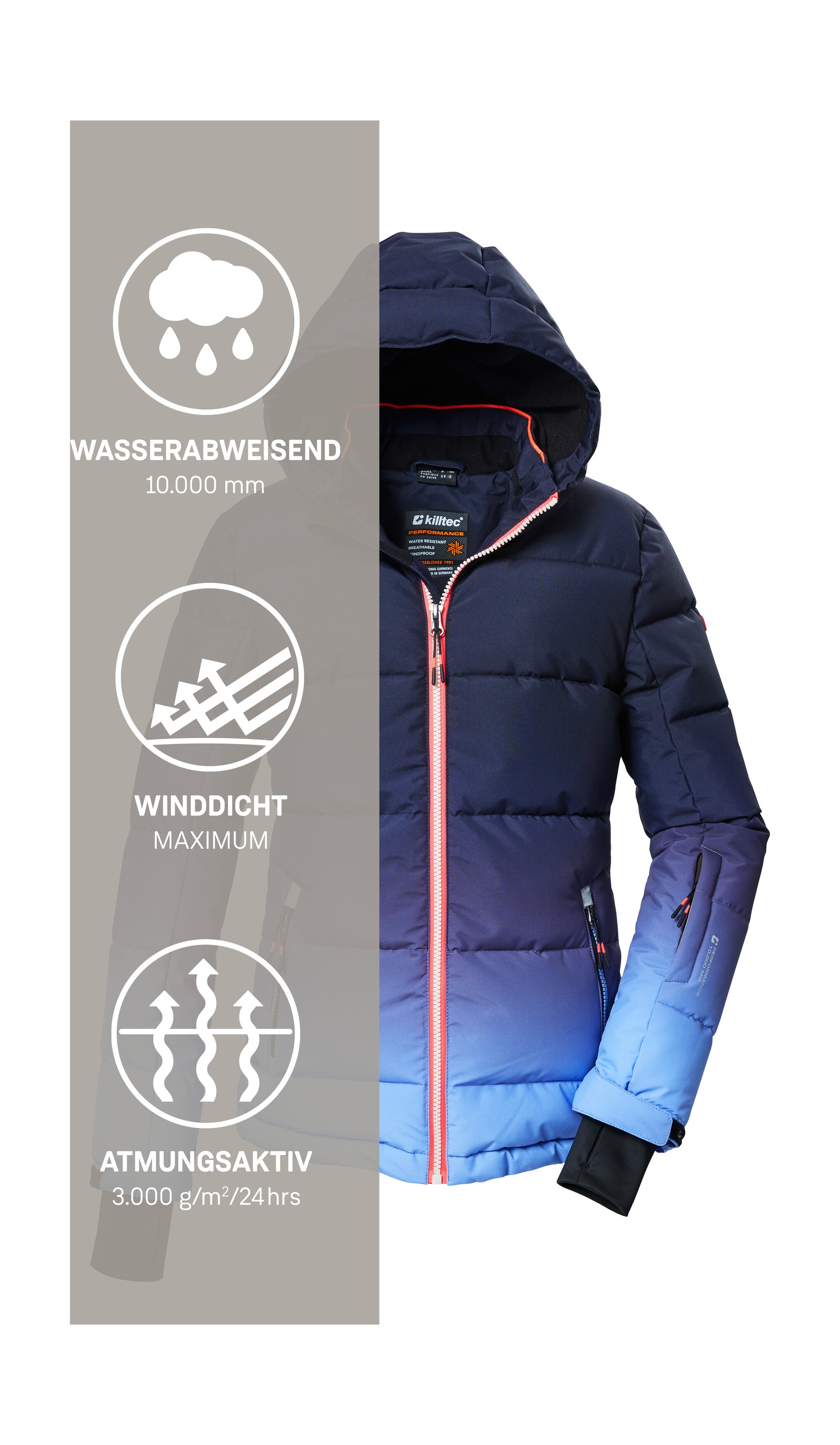 Killtec Skijacke »KSW 330 GRLS SKI QLTD JCKT« Wasserabweisende Winterjacke, atmungsaktiv, verstellbare Kapuze