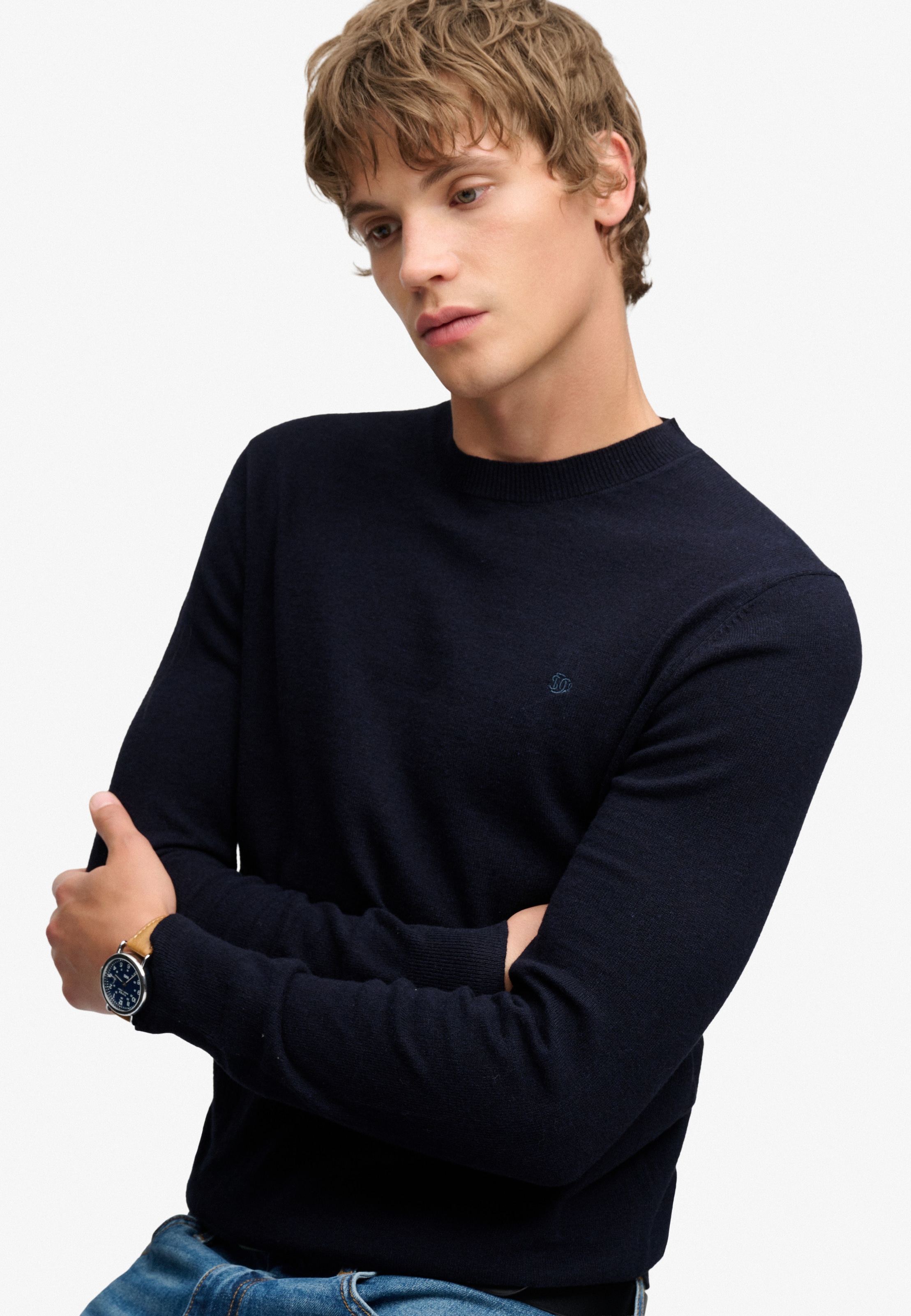 Superdry Rundhalspullover »ESSENTIAL LW WOOL BLEND JUMPER« Baumwollmischung, slim fit