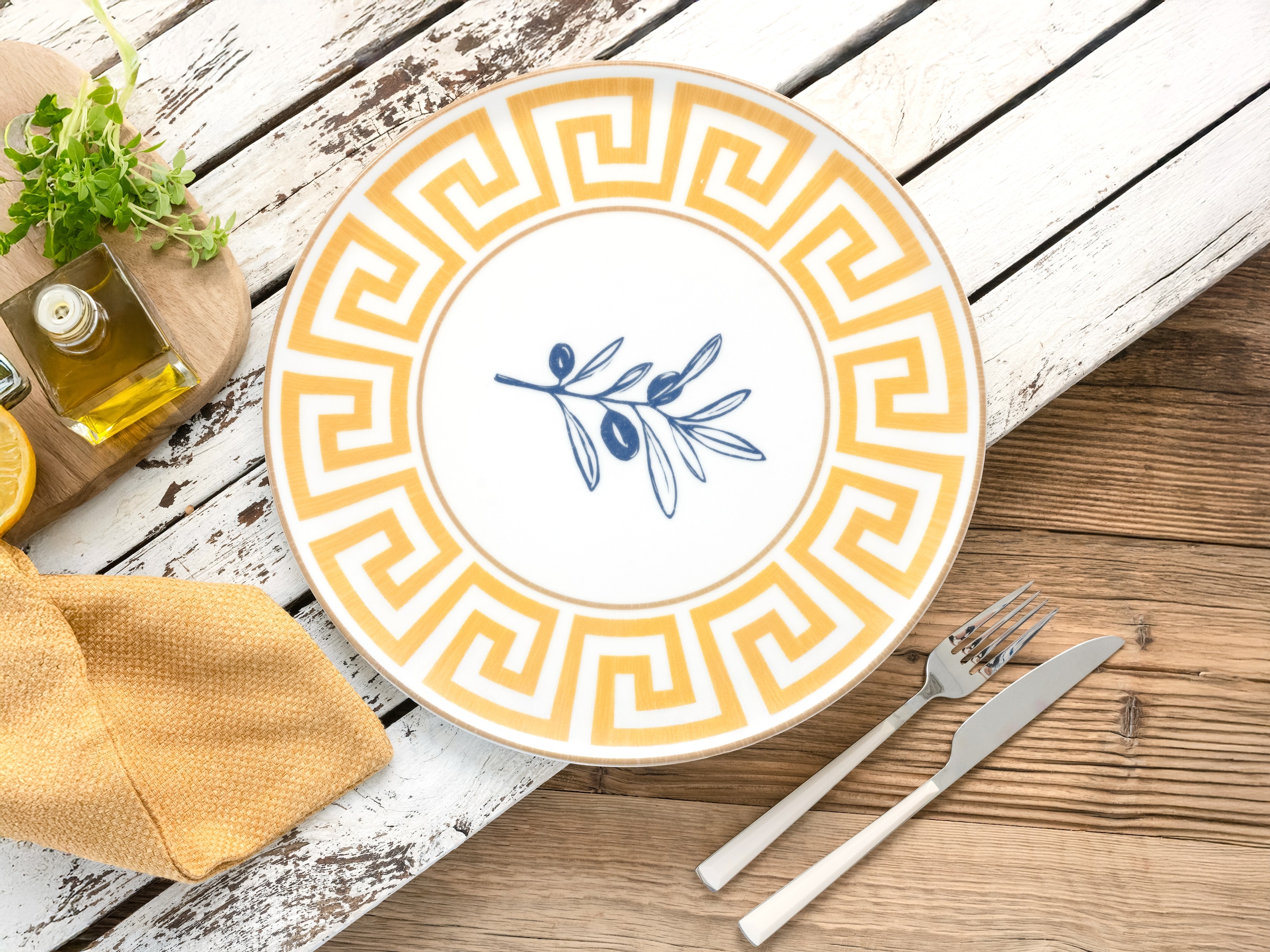 CreaTable Pizzateller »Gourmet Athena, Teller Set, 4-tlg.« Griechische Eleganz, Vielseitig einsetzbar