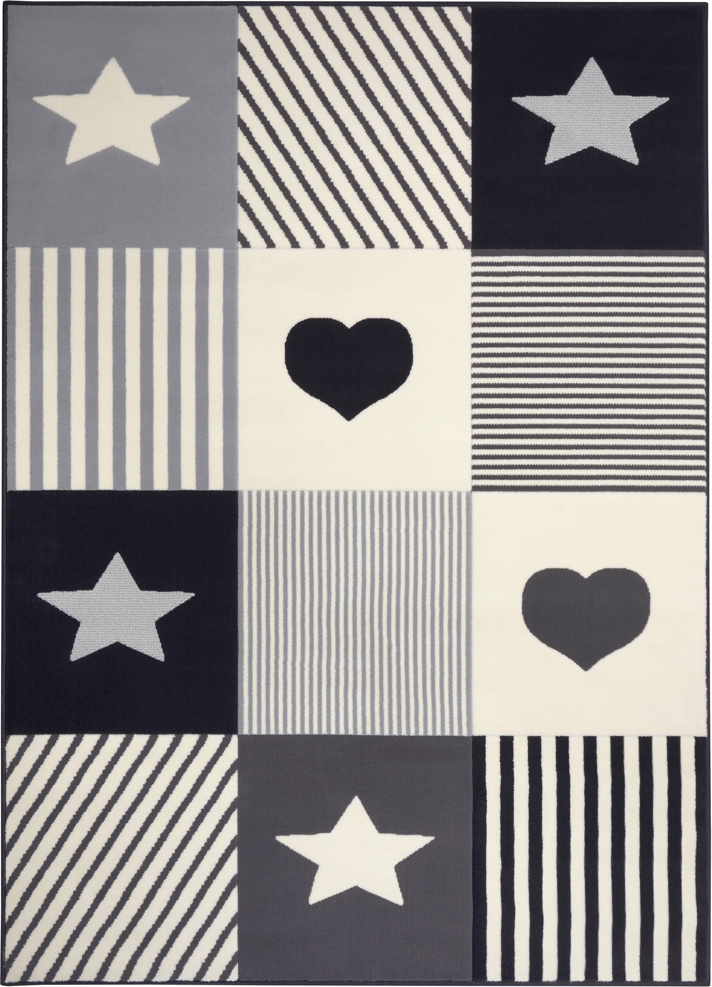 HANSE Home Kinderteppich »Lovely Patchwork«, rechteckig, 9 mm Höhe, Stern, Herz Motiv, Kurzflor, Patchwork