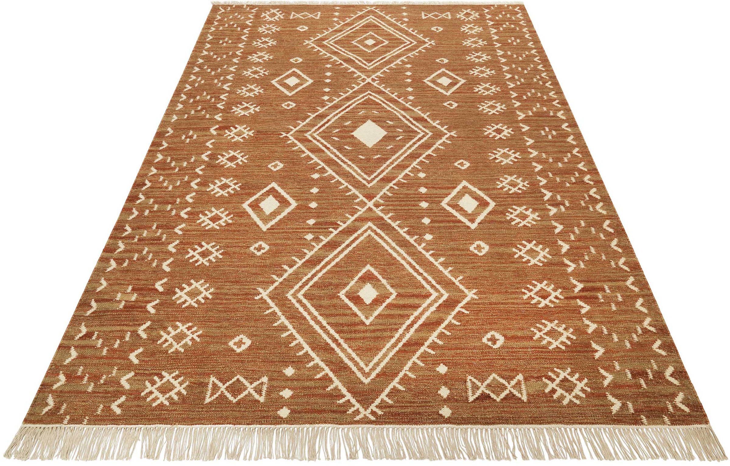 Green Looop Teppich "Monaco GL-82103" rechteckig 5 mm Höhe handgewebter Naturfaserteppich aus 80% Wolle 20 % Baumwolle, Fransen
