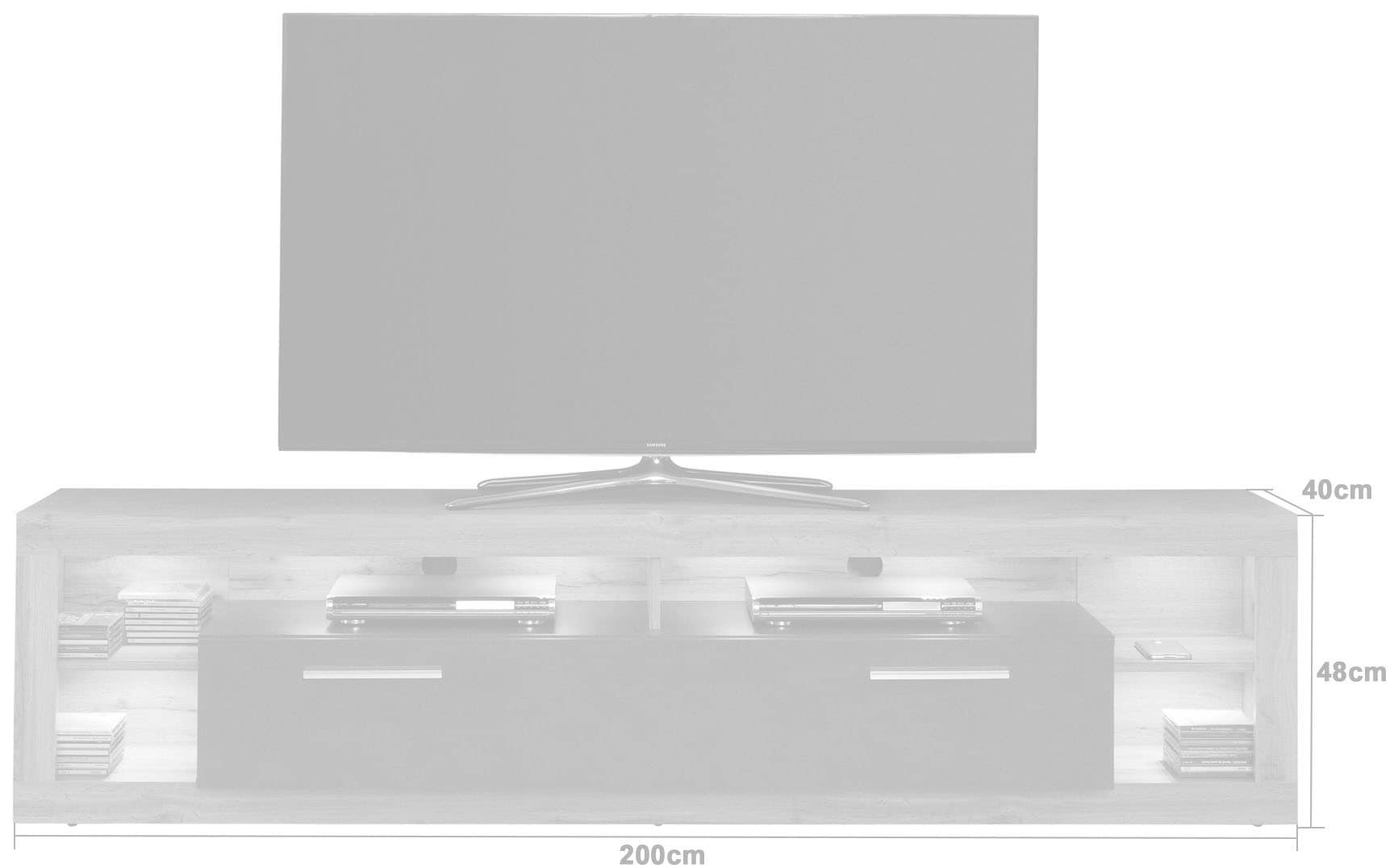 INOSIGN Lowboard Fächer bestellen Schrank,weiße TV Hochglanzfronten, »Gwendolyn«, St.), 4 bequem TV Board Klappe, (1 1