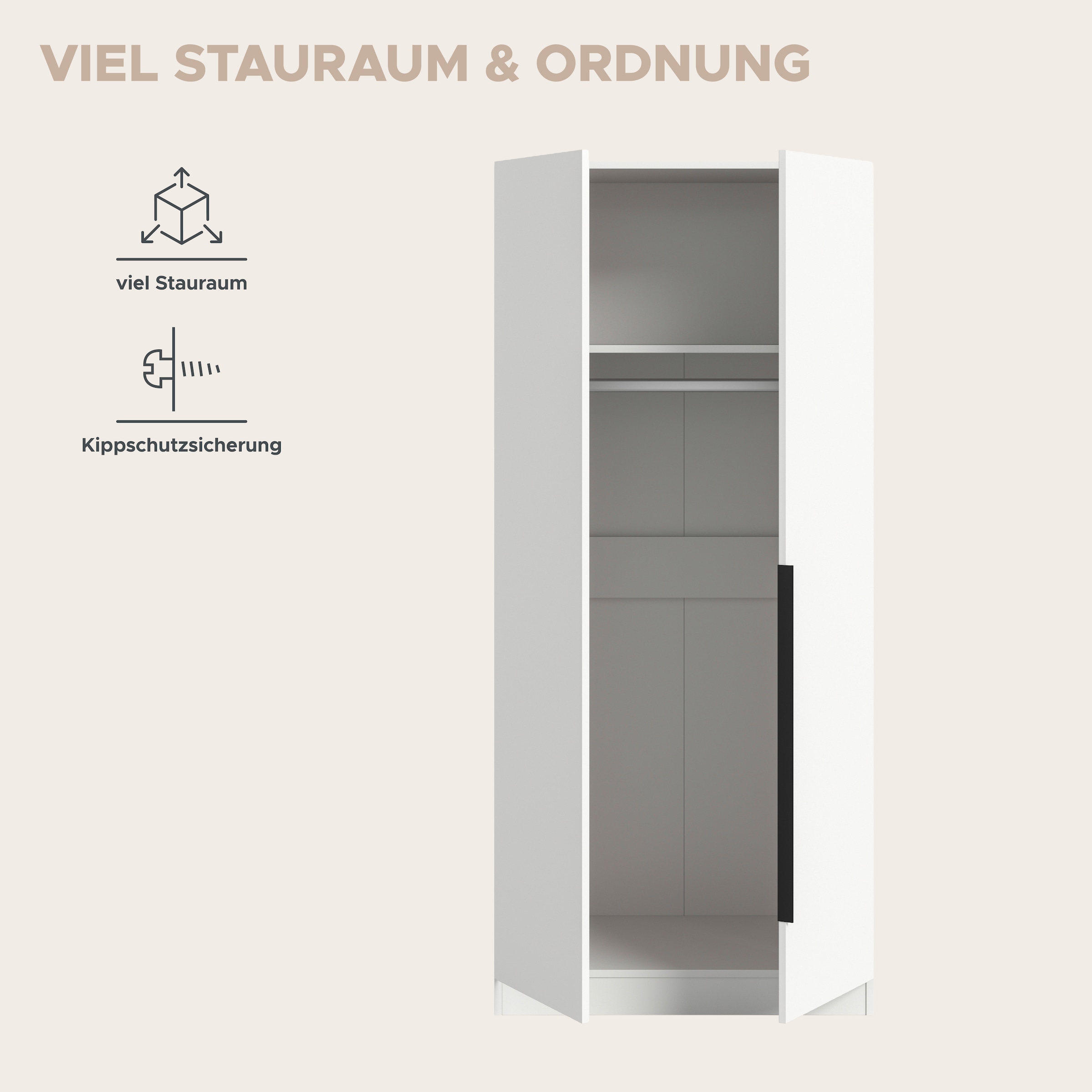 Home affaire Kleiderschrank »Skarde Schlafzimmerschrank, Garderobe, Schrank, Bestseller« Otto Bestseller Garderobe Schlafzimmerschrank,  Breite: 80 cm, weiß, Kleiderstange, Einlegeboden