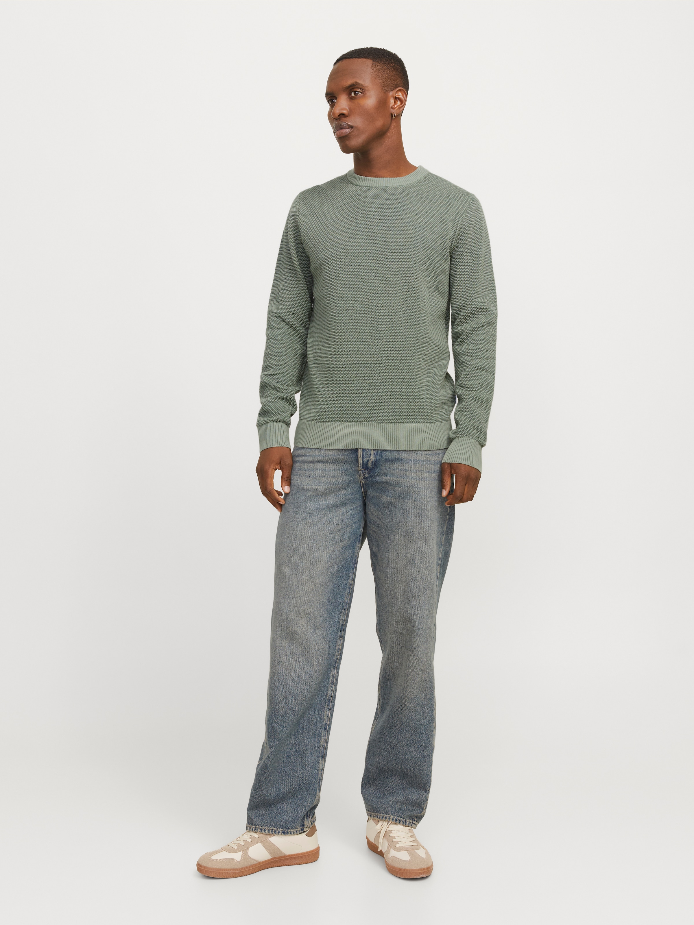 Jack & Jones Rundhalspullover »JJEGLOBE KNIT CREW NECK NOOS«, in Strick Optik