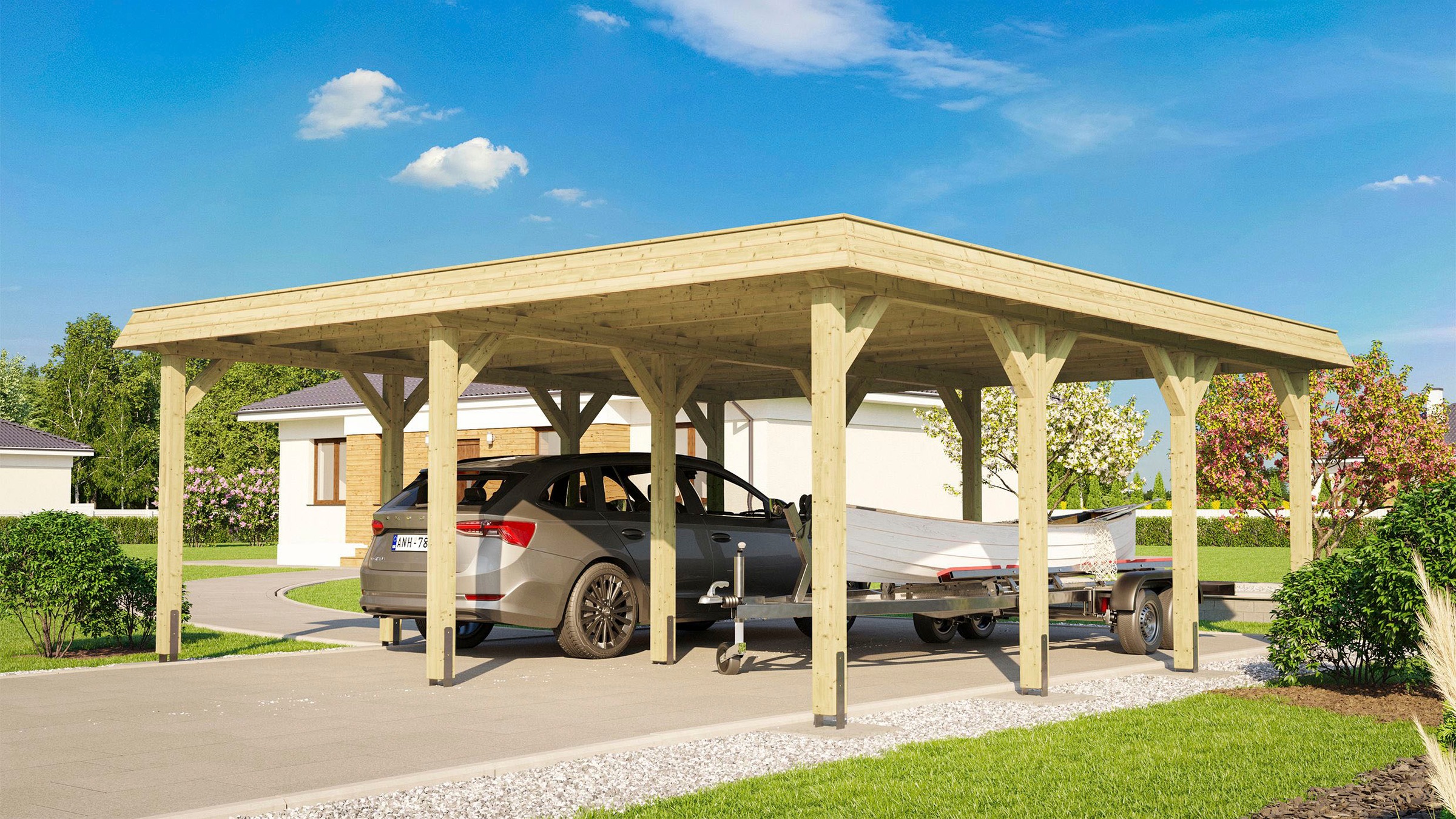 weka Doppelcarport »Leimholz-Flachdach-Carport 615 Gr.1«, Holz, 270 cm, naturbelassen, Flachdach aus verzinktem Stahl mit Trapezprofil
