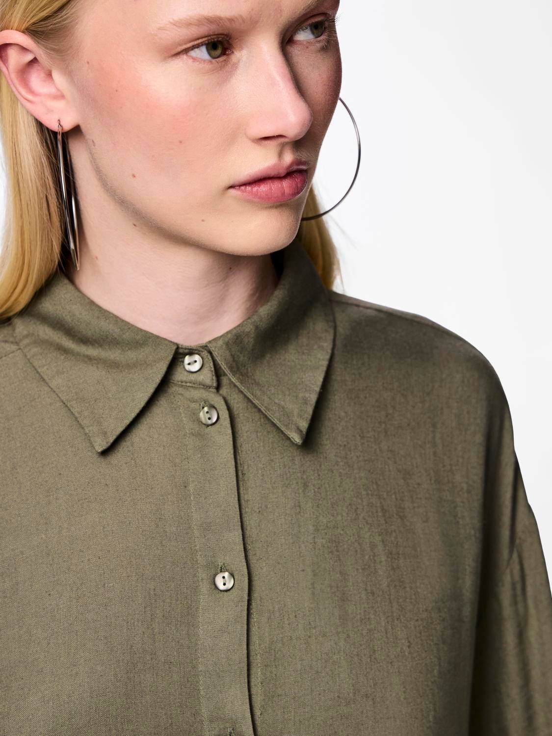 pieces Hemdbluse »PCPIA LS LOOSE SHIRT WVN NOOS«, mit Leinen