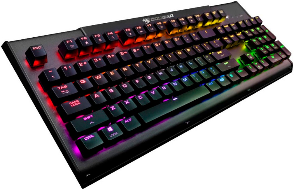 Cougar Gaming-Tastatur »ULTIMUS RGB Mechanisch«, (Easy-Switch-Fn-Tasten-Lautstärkeregler-Makrotasten-Multimedia-Tasten-Profil-Speicher-USB-Anschluss-Windows-Sperrtaste-Ziffernblock), CHERRY RGB MX-Tasten