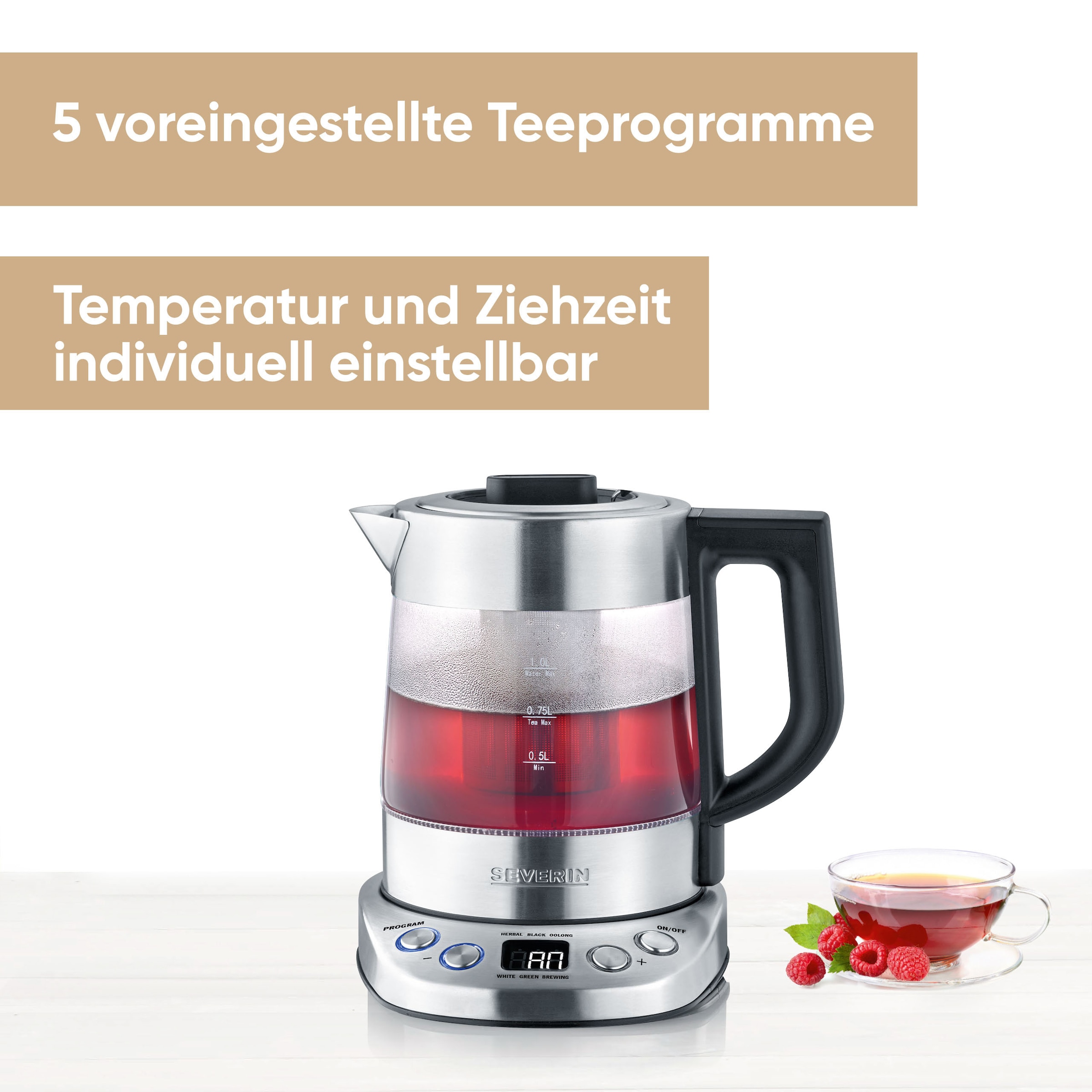 Severin Wasser-/Teekocher »WK 3473« 2200 W bis zu 1 l Wasser oder 0,75 l Tee, mit Teesieb, inkl. 5  Teeprogrammen