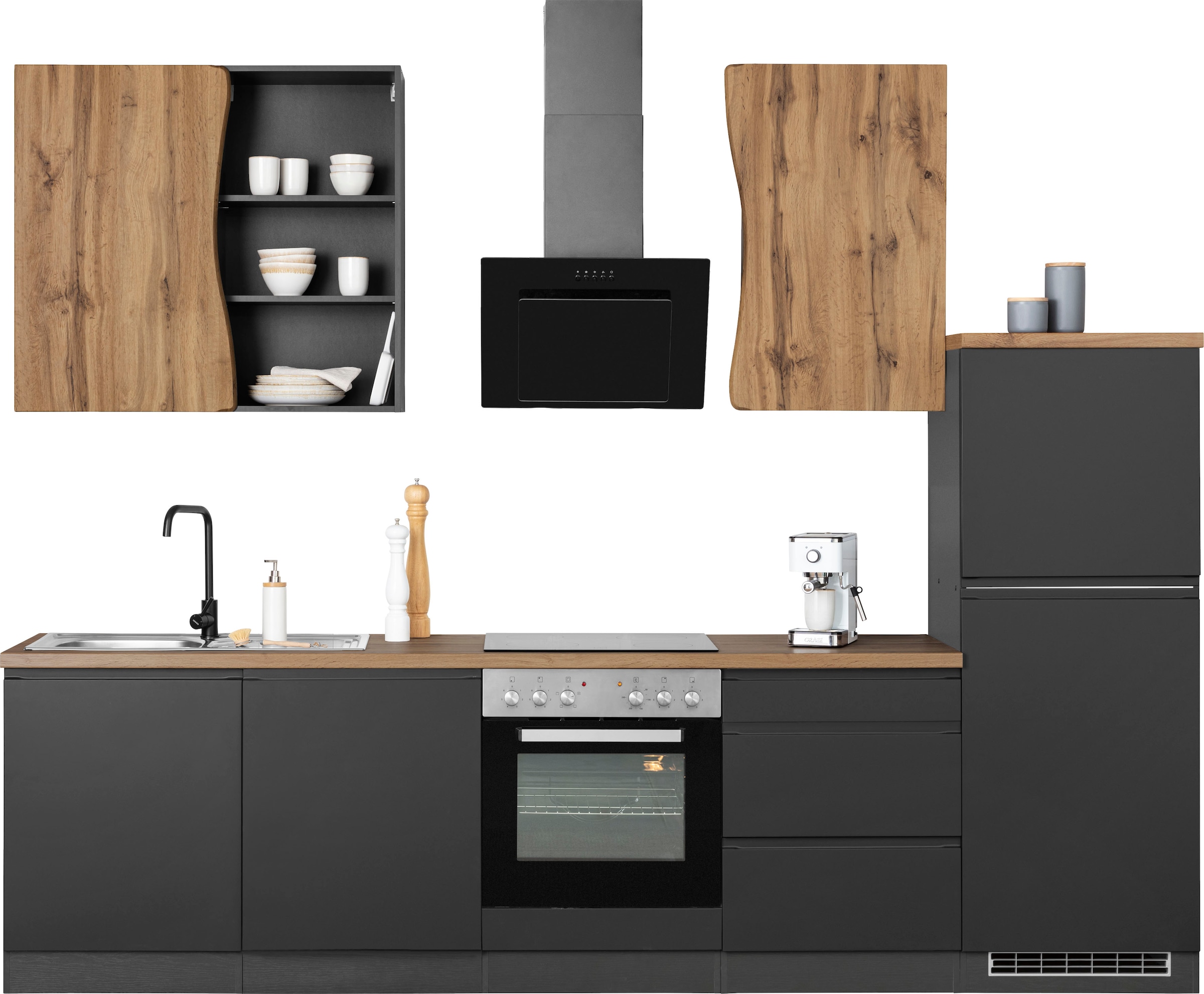 KOCHSTATION Küchenzeile »KS-Bruneck« 300cm breit, wahlweise mit oder ohne E-Geräte, hochwertige MDF-Fronten