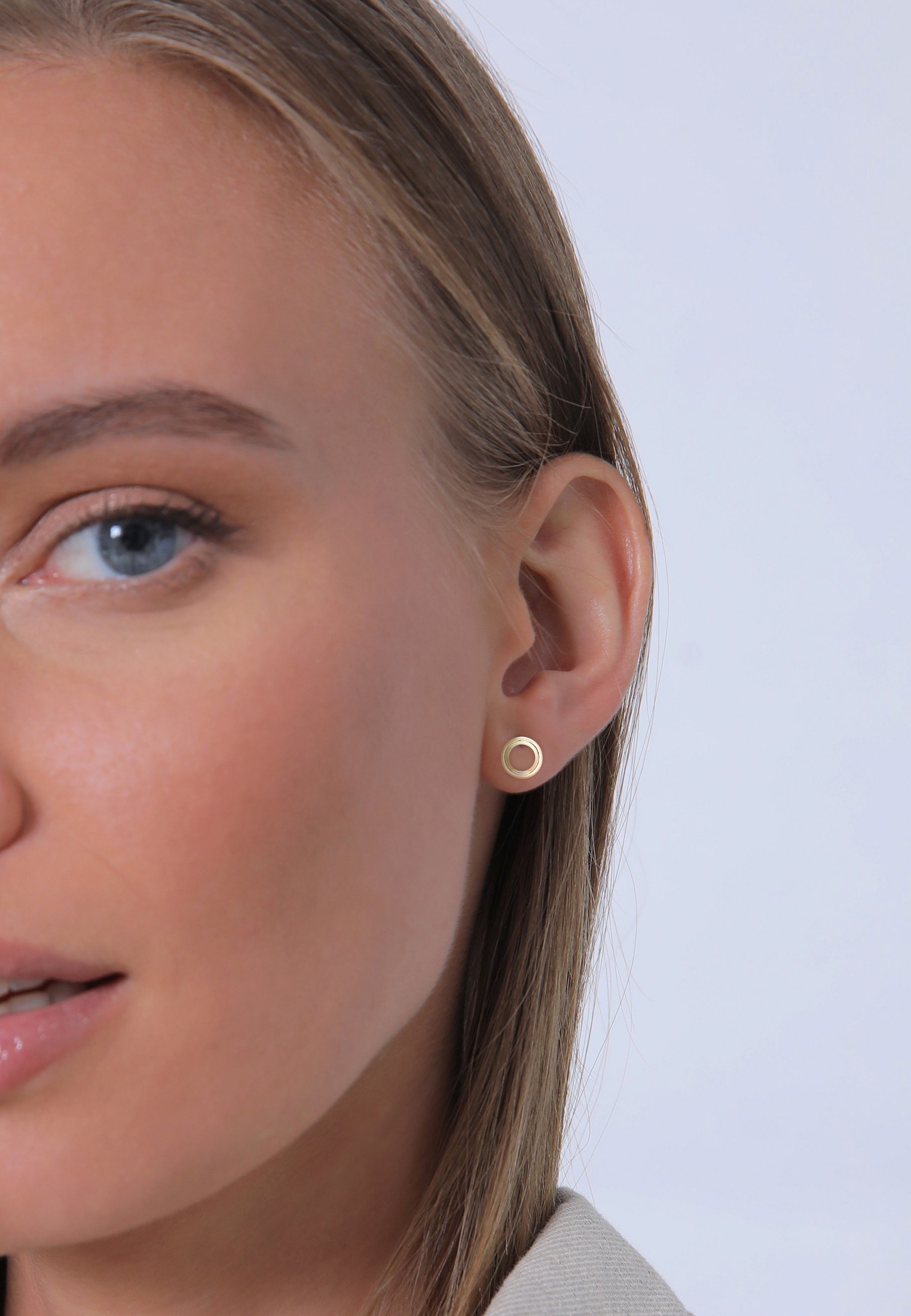 Elli Premium Paar Ohrstecker »Ohrringe Stecker Kreis Geo Basic Minimal 585 Gelbgold Rond«