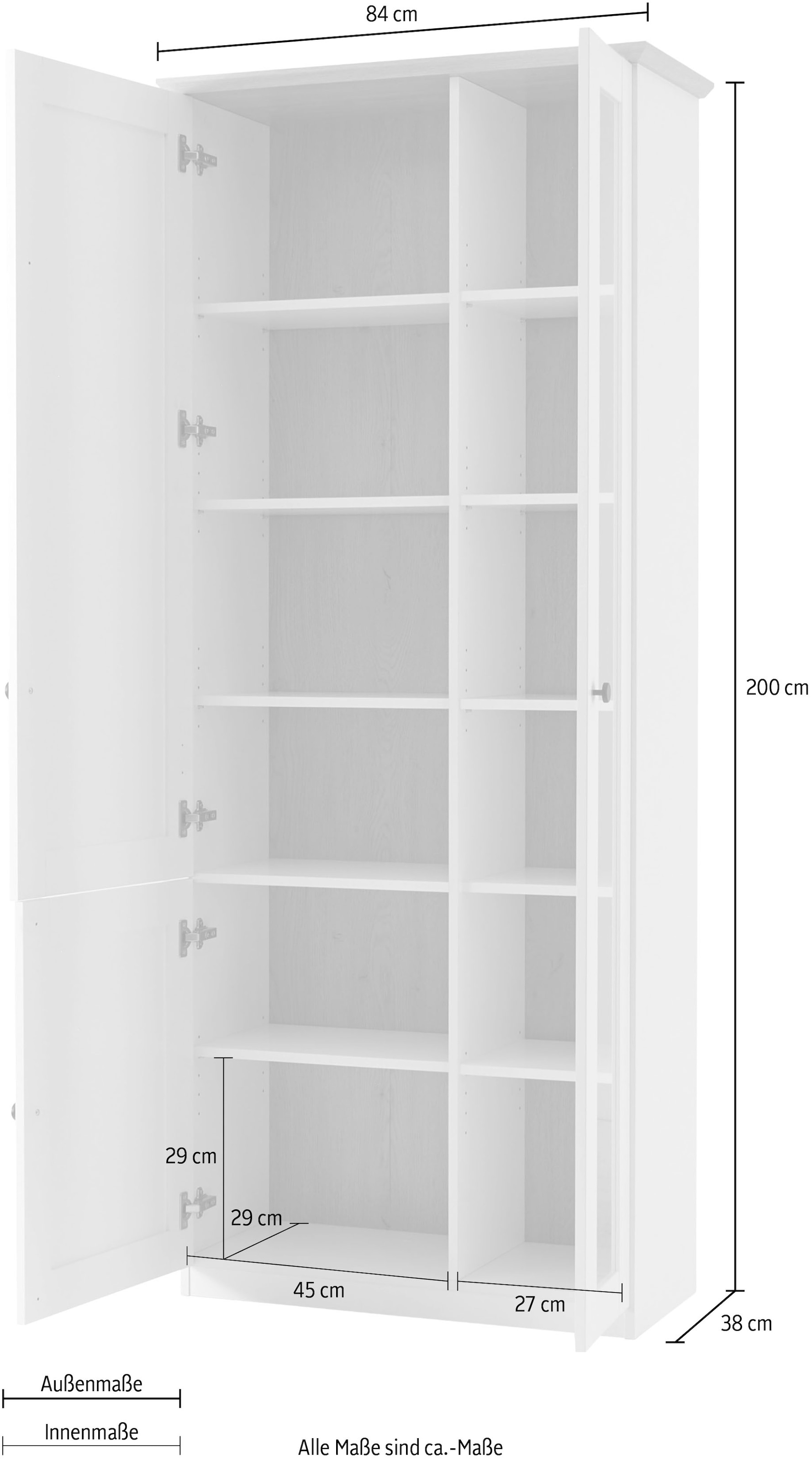 OTTO home Vitrine »Brest, Standvitrine im Landhausstil, Glasvitrine, Vitrinenschrank« schwarze Metallgriffe, ausreichend Stauraum, Glastür, 203 cm hoch
