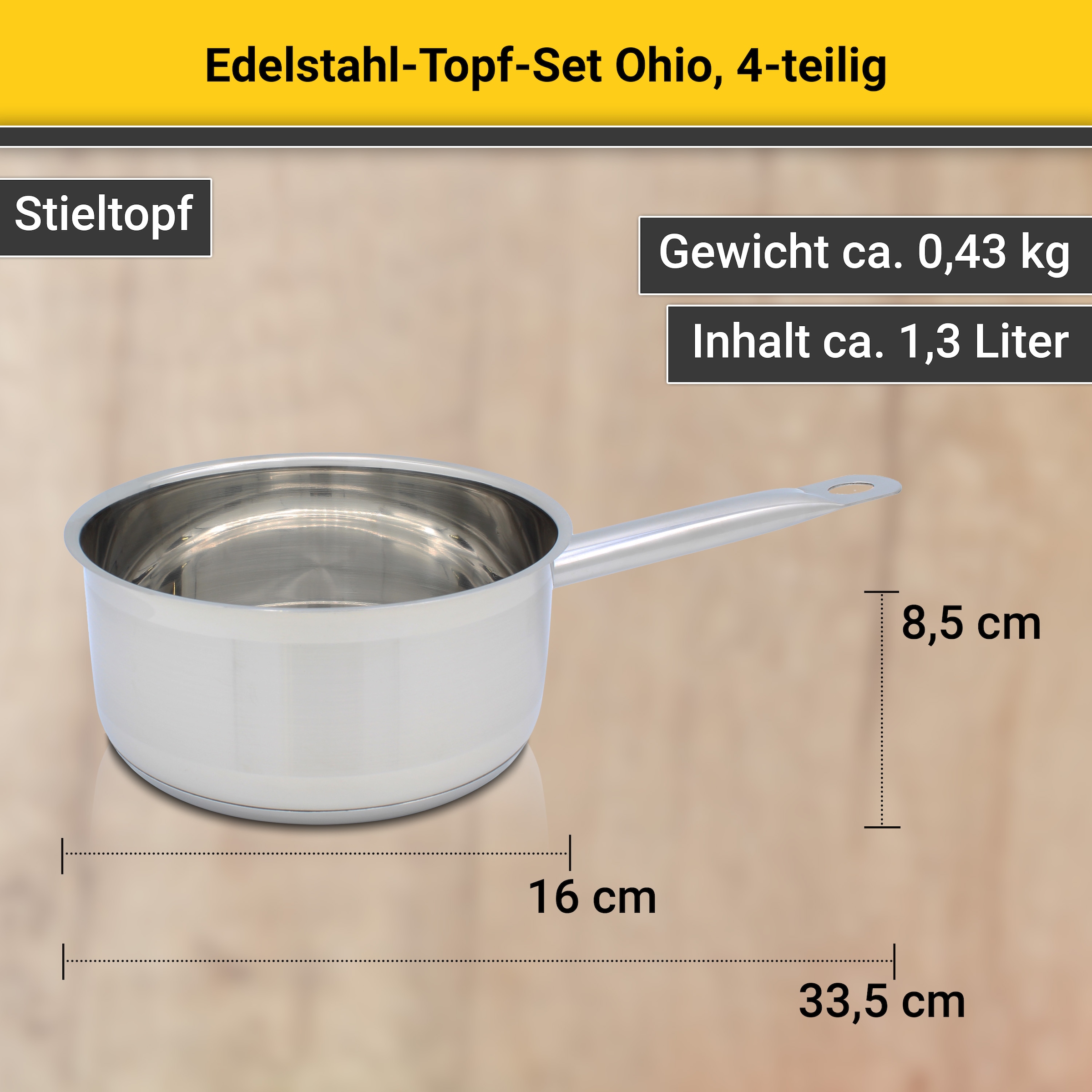 Krüger Topf-Set »Ohio«, Edelstahl, (Set, 7 tlg., Bratentopf Ø 20 cm, Fleischtopf Ø 16/20 cm, Stielkasserolle Ø 16 cm), für Induktions-Kochfelder geeignet