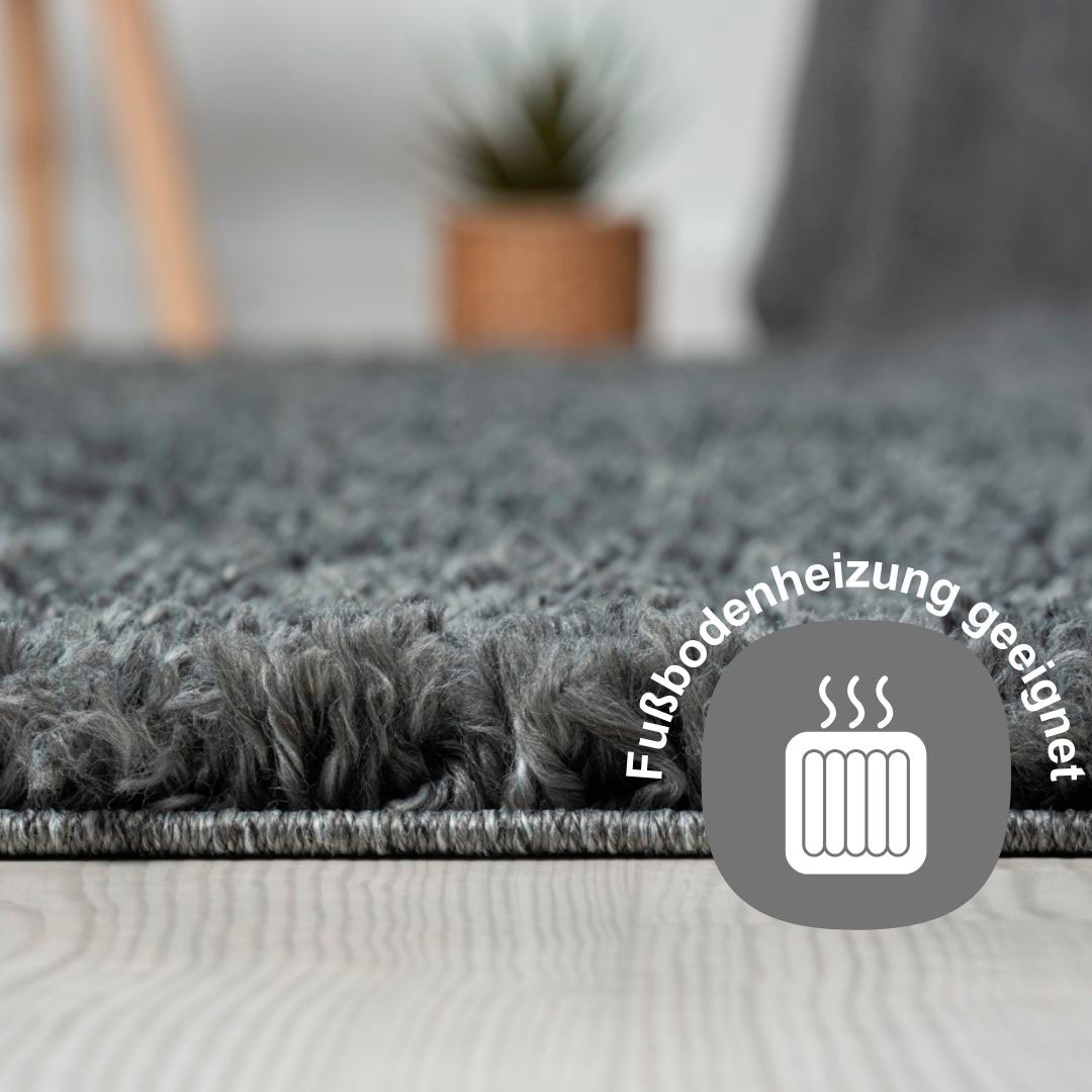 Myflair Möbel & Accessoires Hochflor-Bettumrandung »My Shaggy«, (3 tlg.), Shaggy, Uni-Farben, leicht glänzend, extra flauschig, Läufer-Set