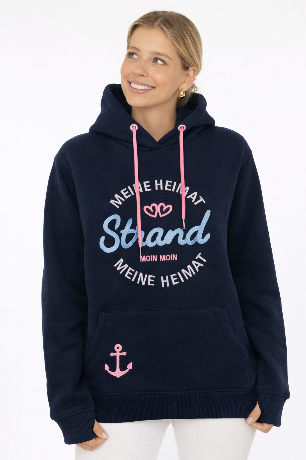 Zwillingsherz Hoodie »"Meine Heimat"«, mit aufgesticktem "Strand"-Schriftzug vorne und hinten
