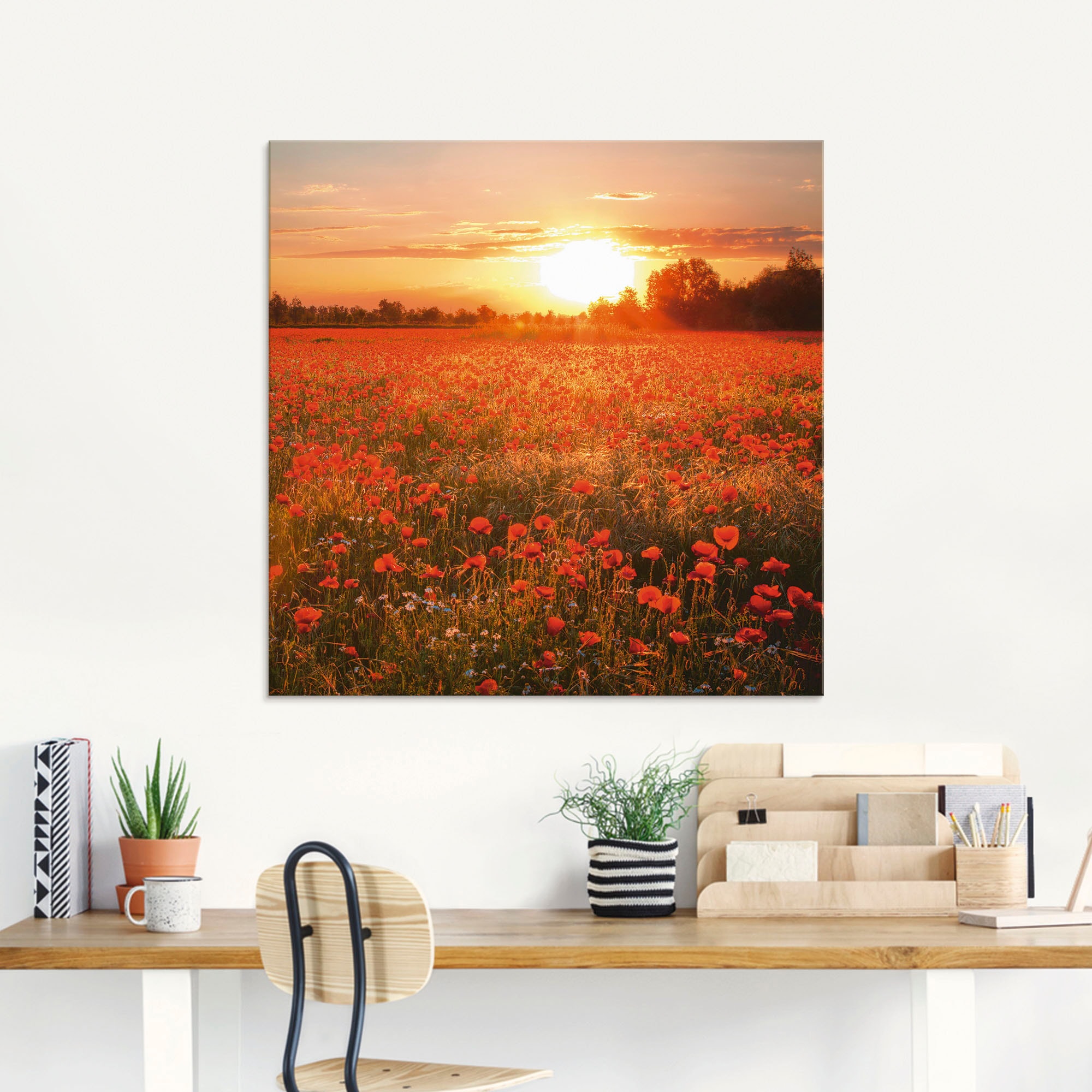 Artland Glasbild »Mohnblumenfeld bei Sonnenuntergang«, Blumen, (1 St.), in verschiedenen Größen