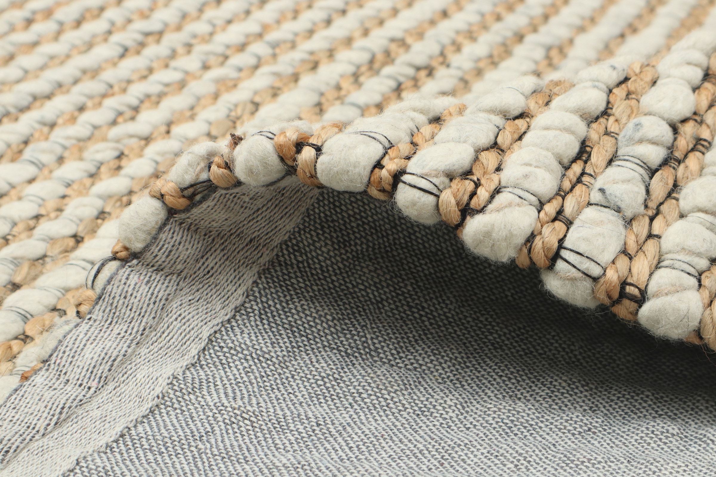 OTTO home Wollteppich »Leevy, Wolle und Jute, handgewebt, Handweb Teppiche« rechteckig 25 mm Höhe schöne Streifenoptik, Wohnzimmer, Schlafzimmer, Esszimmer