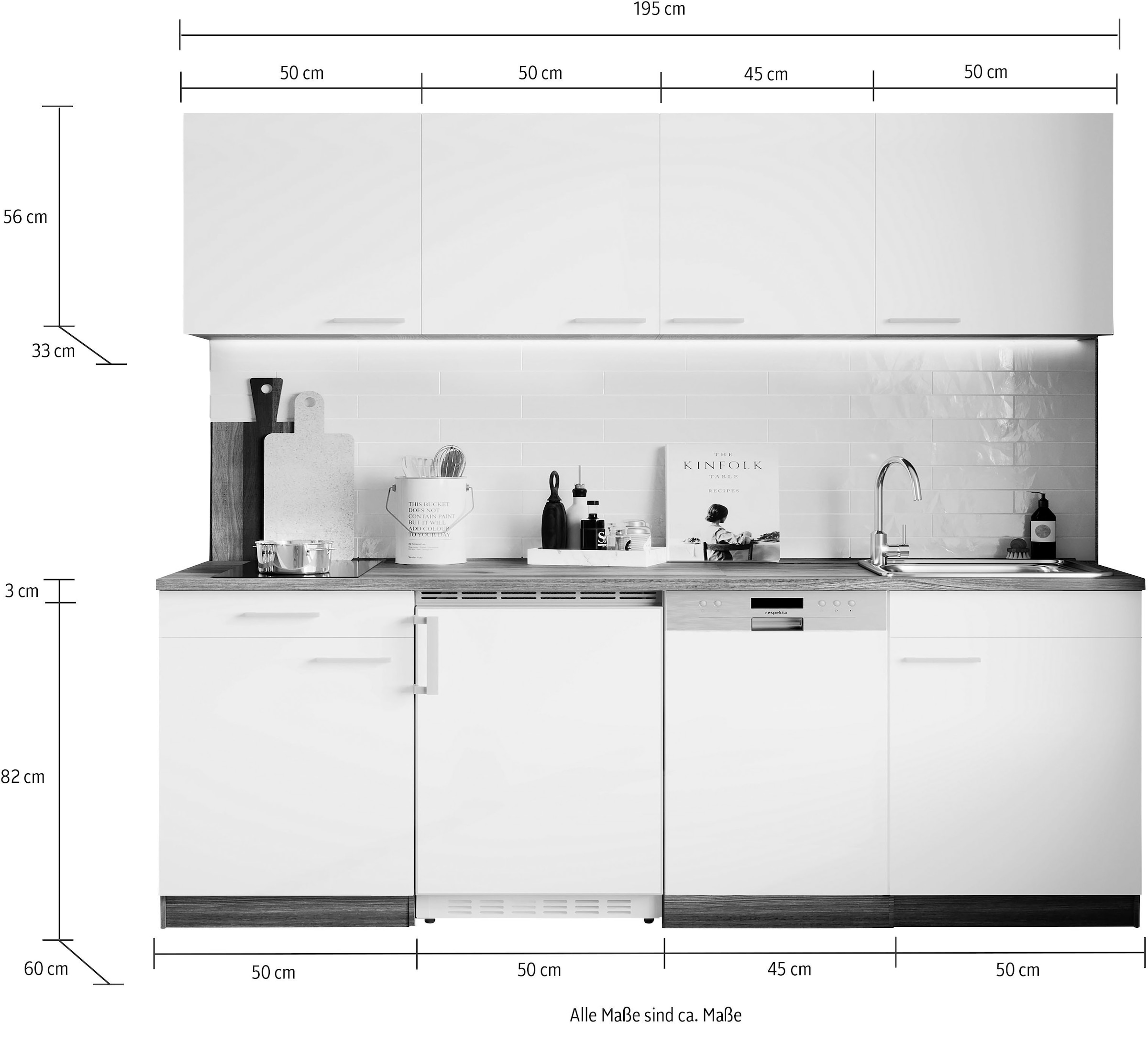 RESPEKTA Küche »Oliver«, Breite 195 cm, wechselseitig aufbaubar online bei  UNIVERSAL