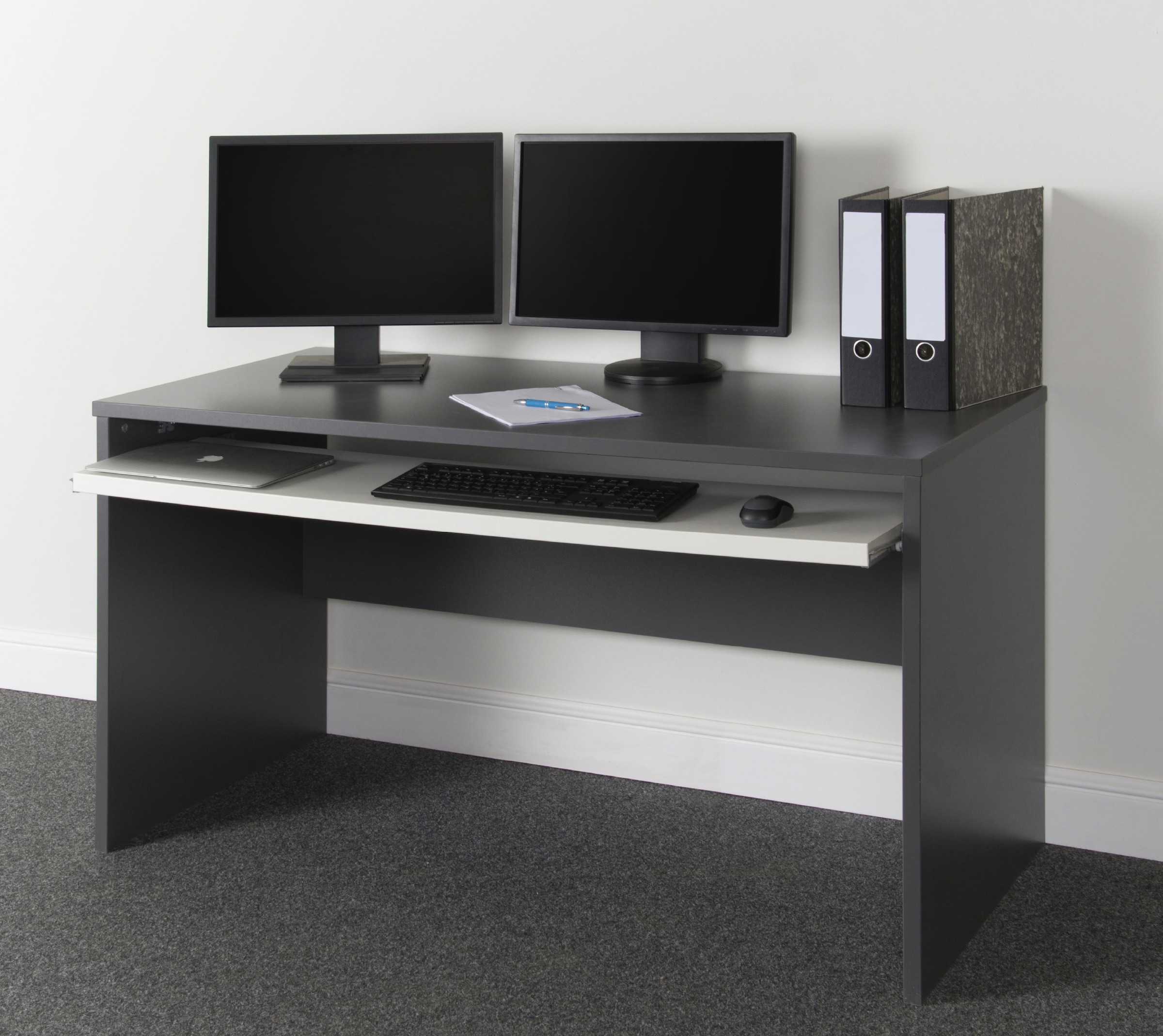 VOGL Möbelfabrik Schreibtisch »Barrie mit 2-farbigem Tastaturauszug«, in 2 Breiten, 2,5 cm Tischplattenstärke, Made in Germany