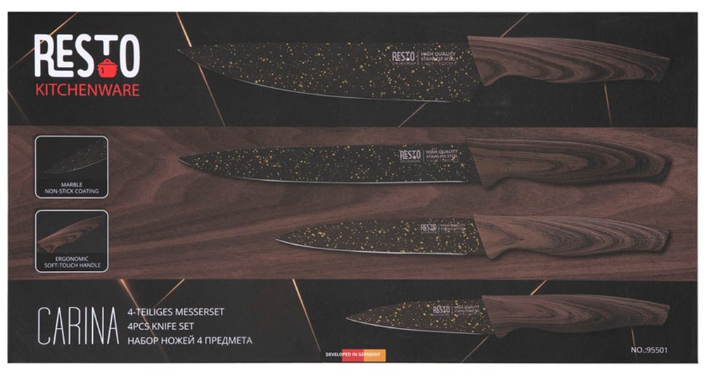 RESTO Kitchenware Messer-Set »Carina, Edelstahlmesser 4-teilig in Magnet-Geschenkbox« Kochmesser, Tranchiermesser, Universalmesser, Gemüsemesser