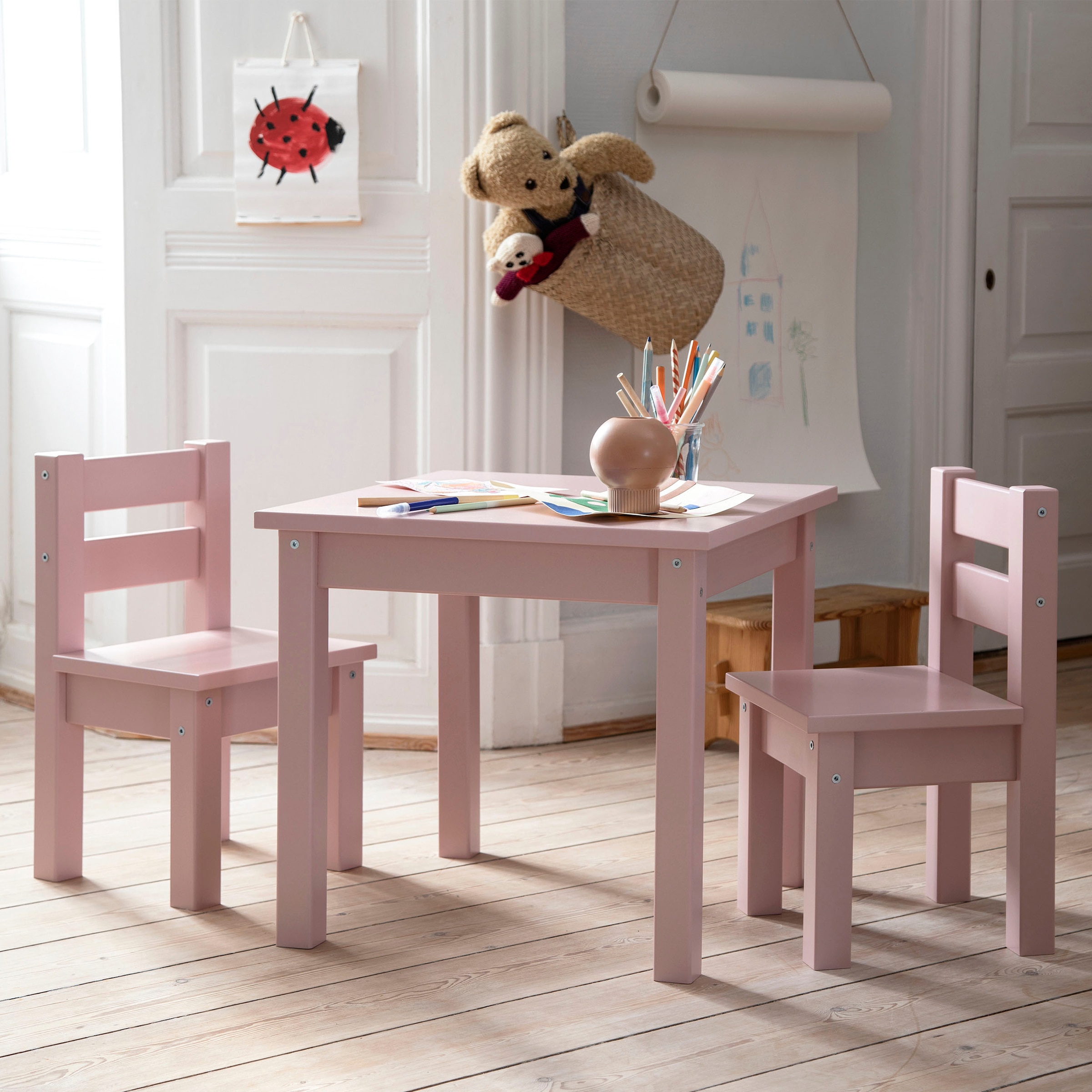 Hoppekids Kindersitzgruppe »MADS Kindersitzgruppe« Set, 1 Tisch, 2 Stühle, 3 Stk. tlg. in vielen Farben, mit zwei Stühlen