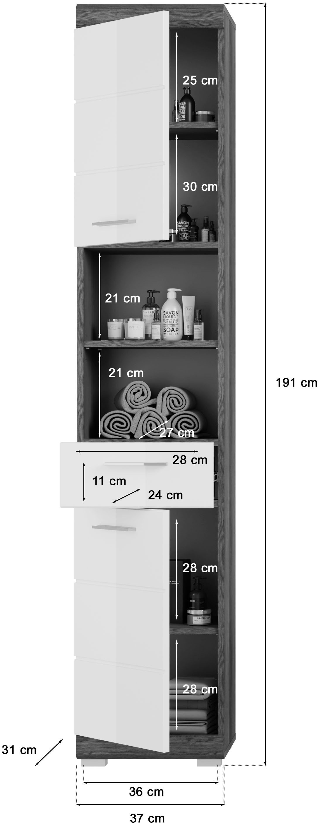 INOSIGN Badmöbel-Set »Siena, 3 teilig, bestehend aus:«, (Set, 3 St., TOPSELLER!), Hochschrank, Waschbeckenunterschrank, Spiegel