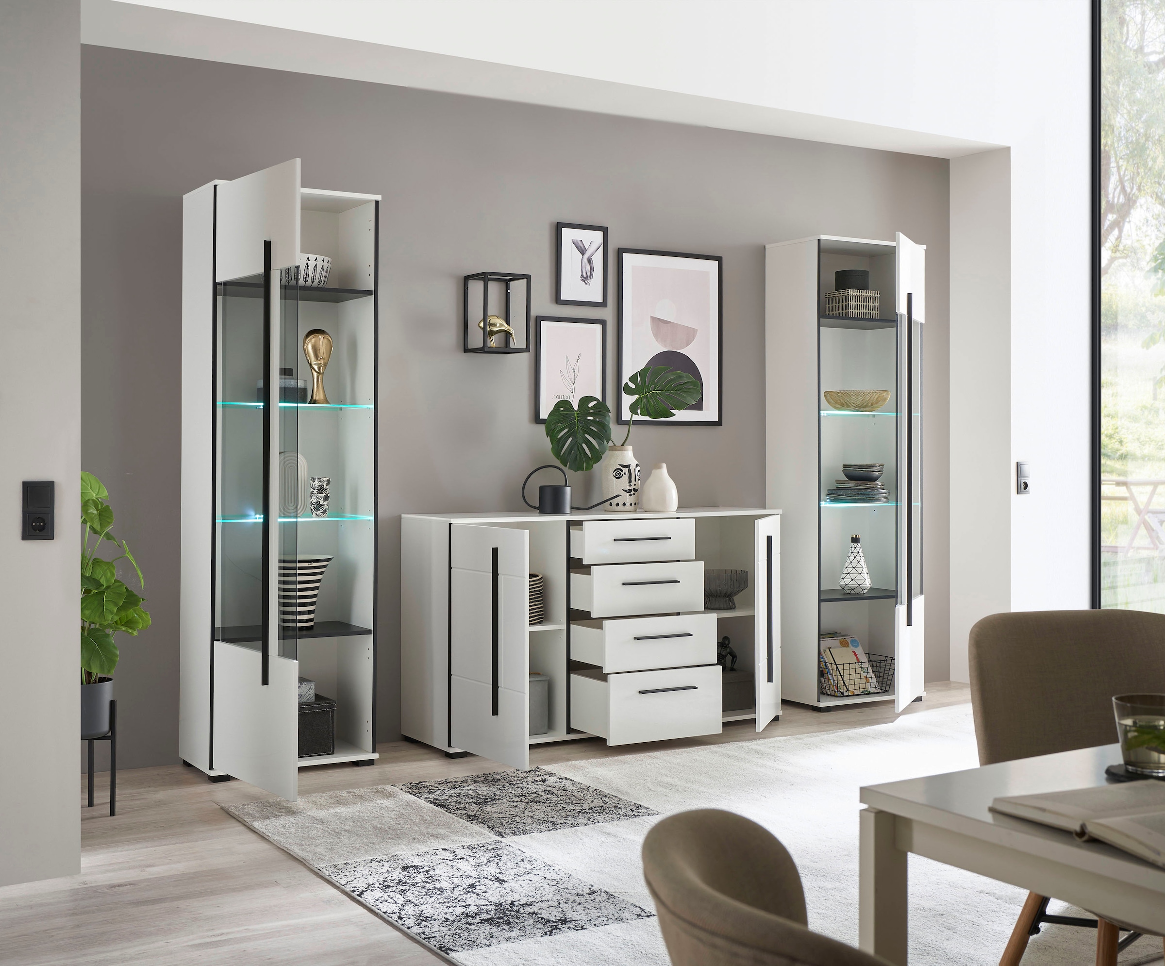 Home affaire Wohnwand »Cantara, moderne Anbauwand, Wohnzimmer-Set, in Eiche Evoke oder Weiß« Set, 