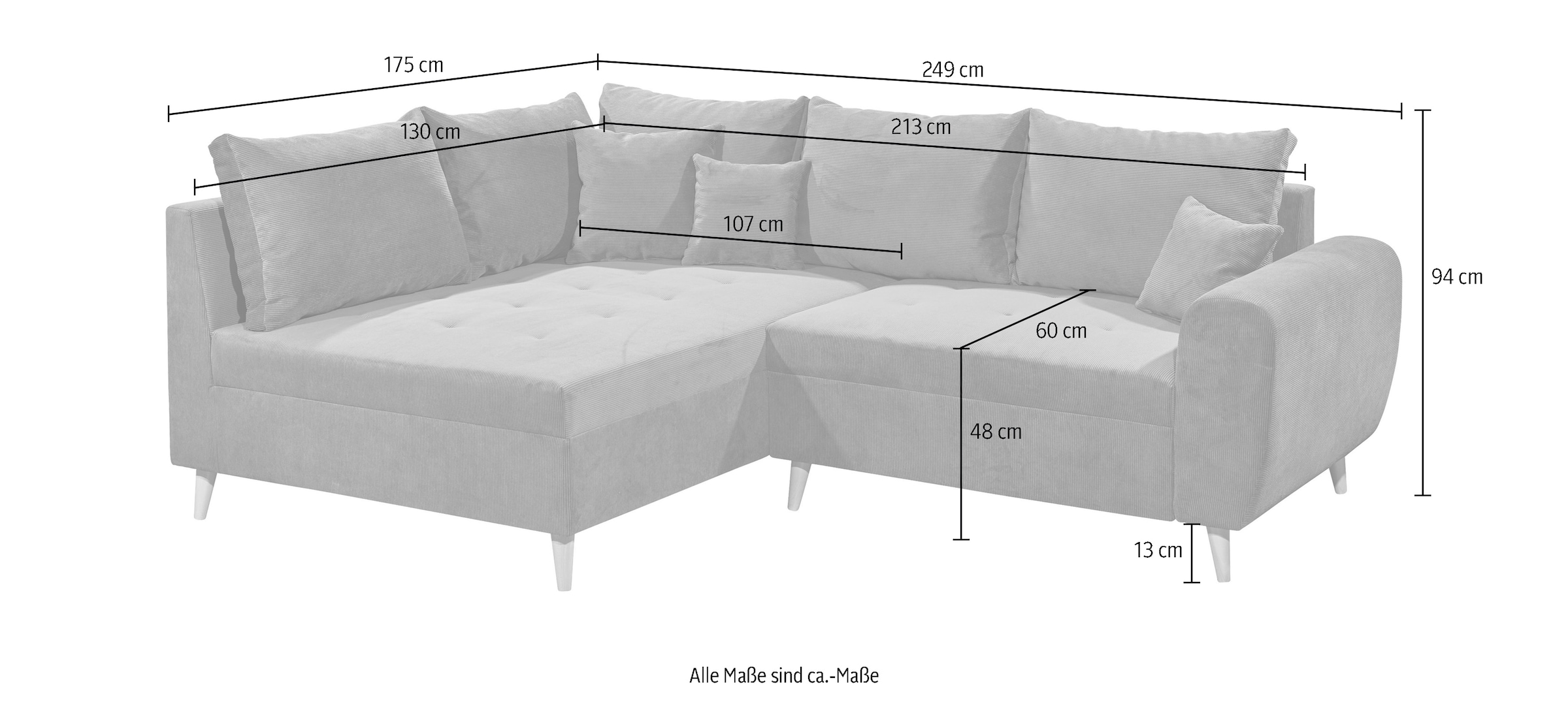 ED EXCITING DESIGN Ecksofa »Calanda L-Form«, mit Hocker & 3 Zierkissen