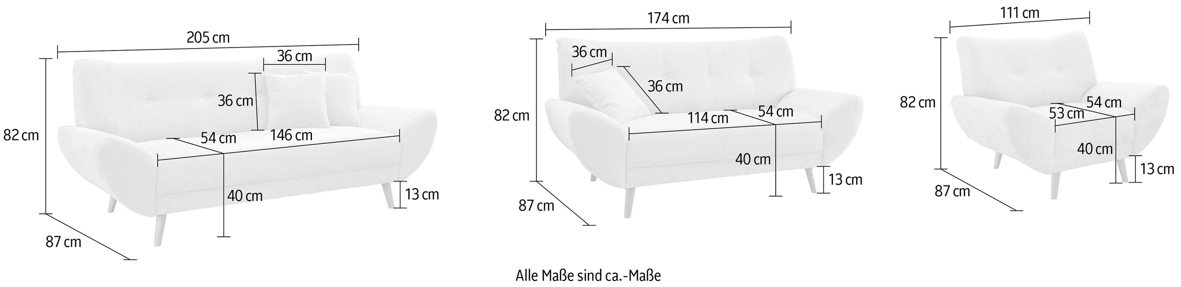 Home affaire Polstergarnitur »Basta« 3-2-1, 3 tlg. tlg.