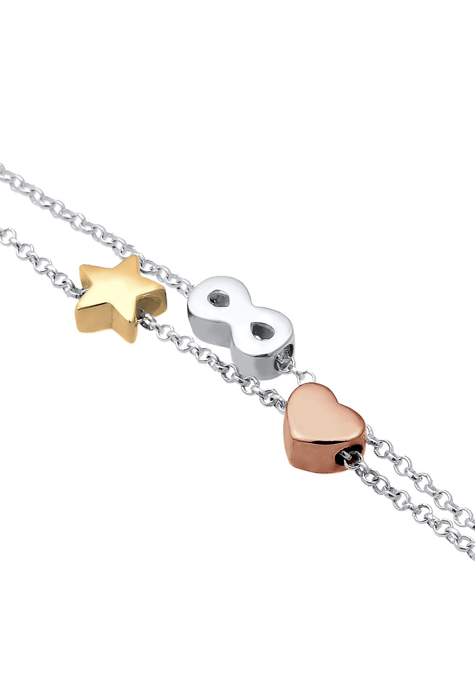 Elli Armkette »Armband Infinity Herz Sterne Tri-Color 925 Sterling Silber«