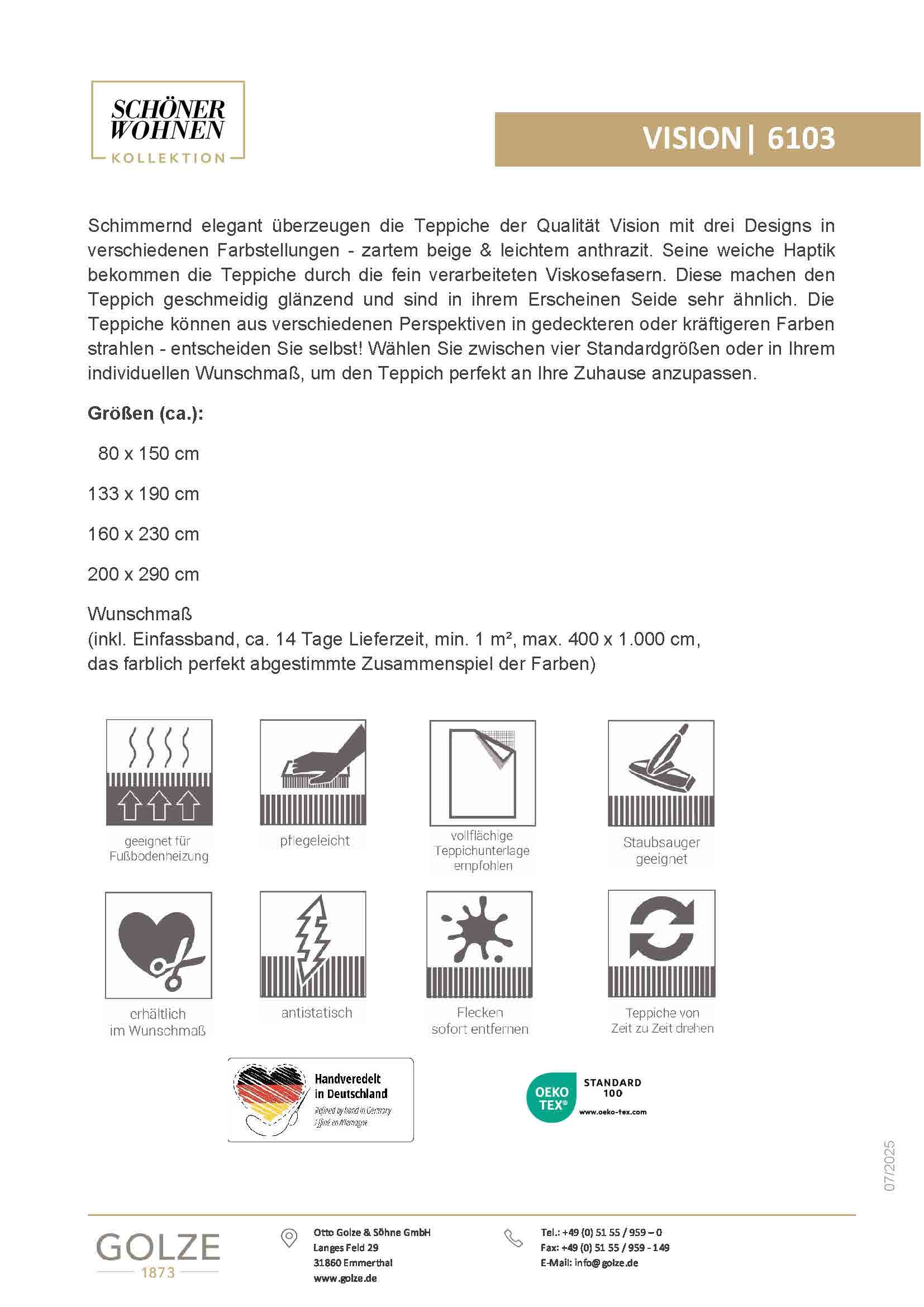 SCHÖNER WOHNEN-Kollektion Teppich »Vision 212« rechteckig 7 mm Höhe Viskoseteppich mit Glanz, Wohnzimmer
